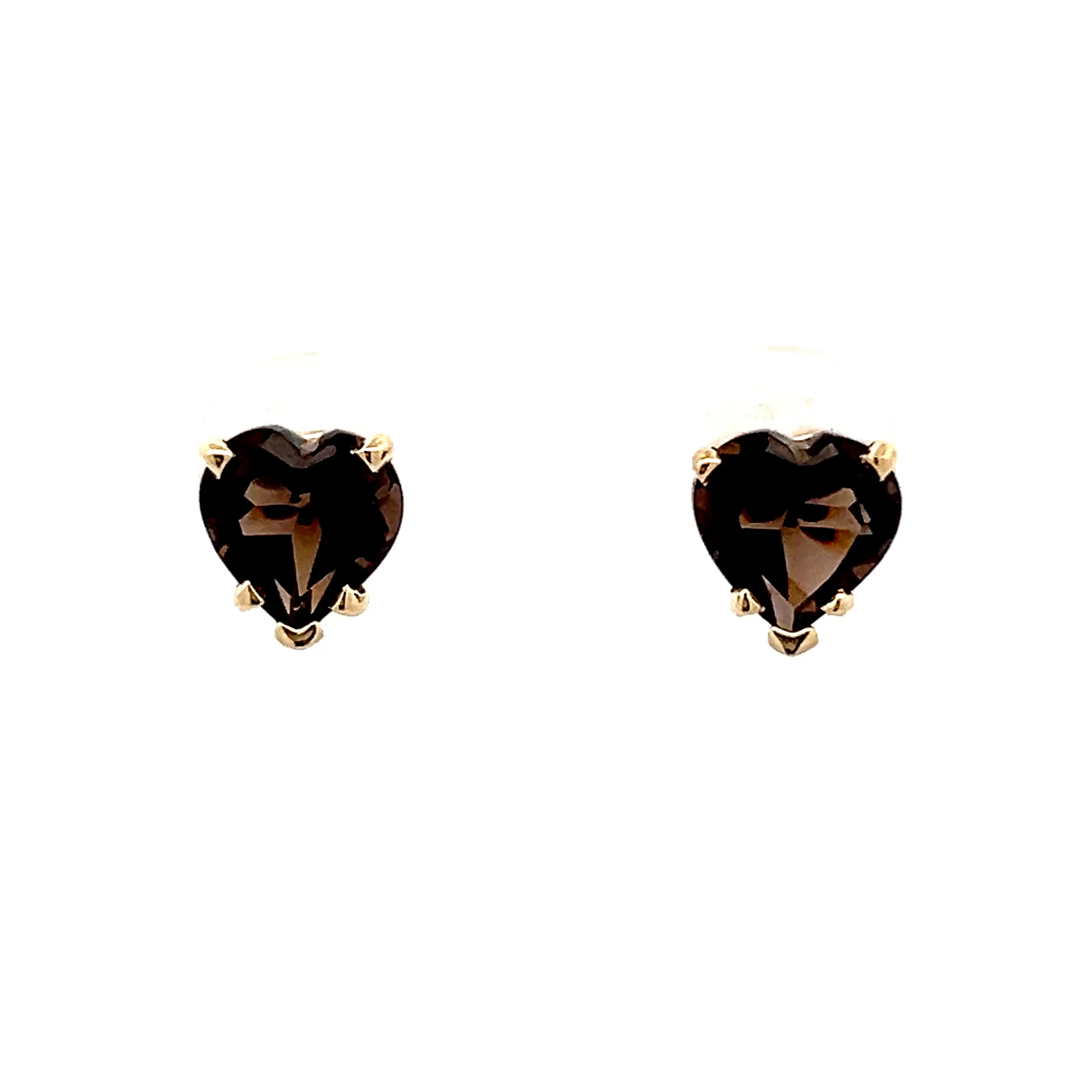 2.02 Heart Shaped Smokey Quartz Stud Earrings 14k