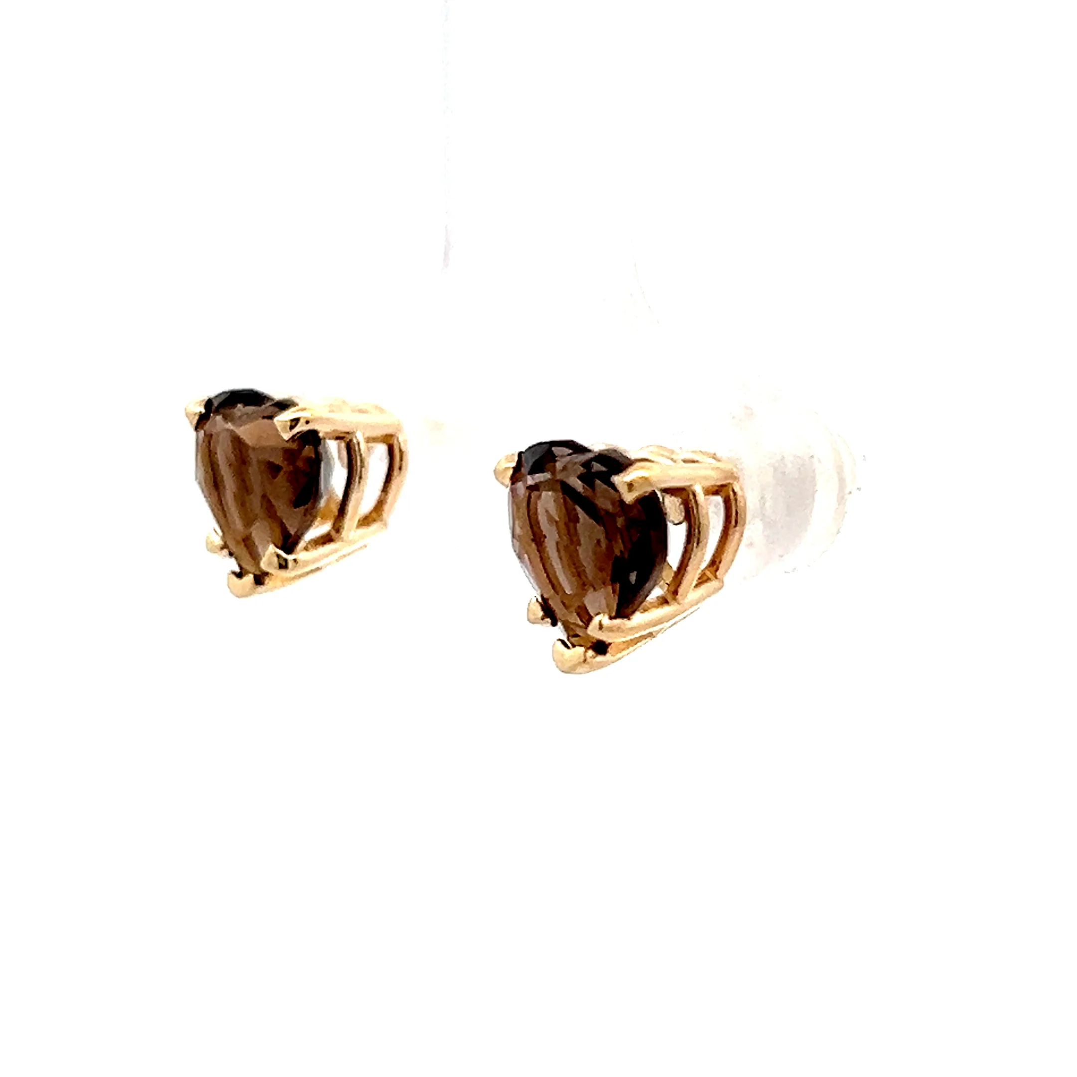 2.02 Heart Shaped Smokey Quartz Stud Earrings 14k - Image 2