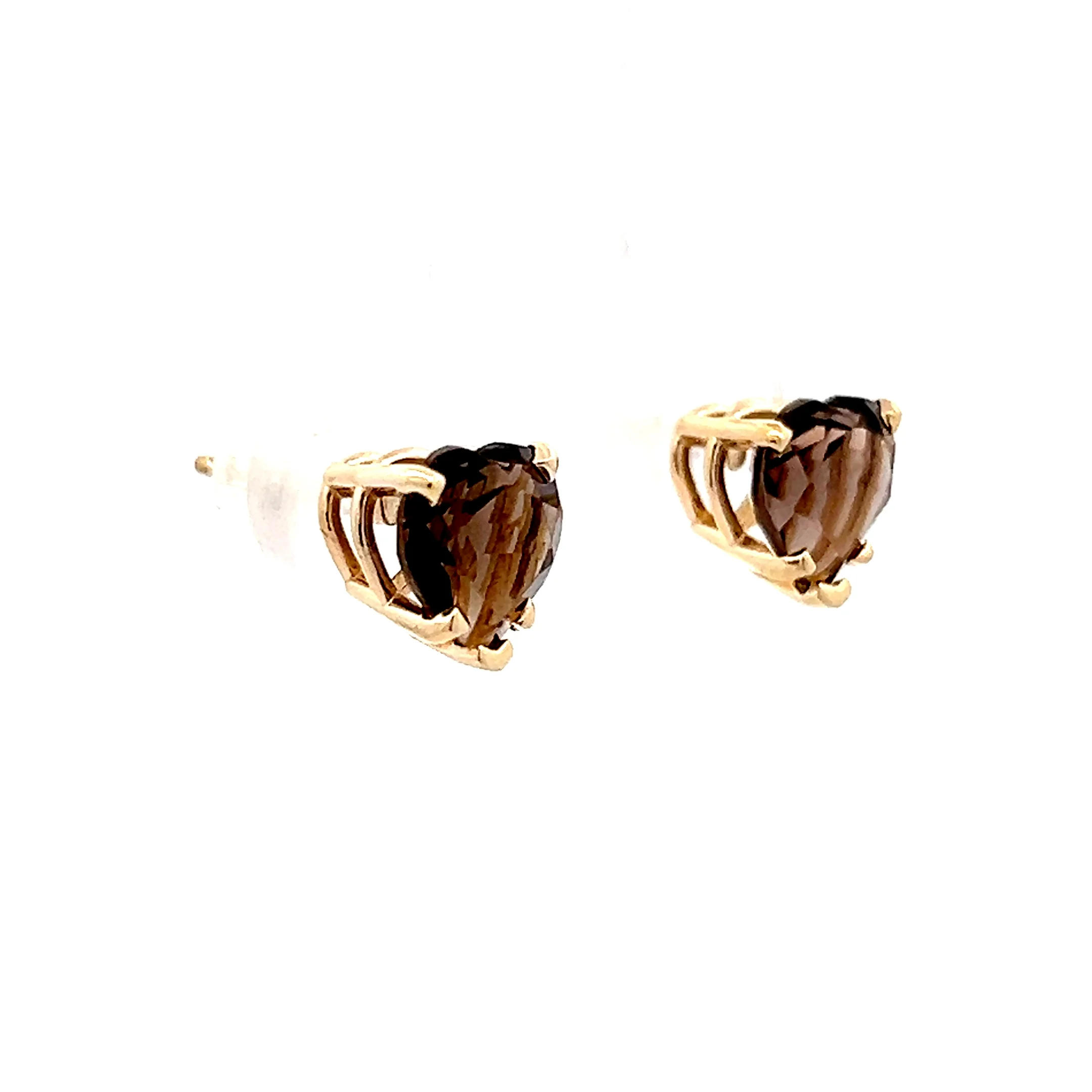 2.02 Heart Shaped Smokey Quartz Stud Earrings 14k - Image 3