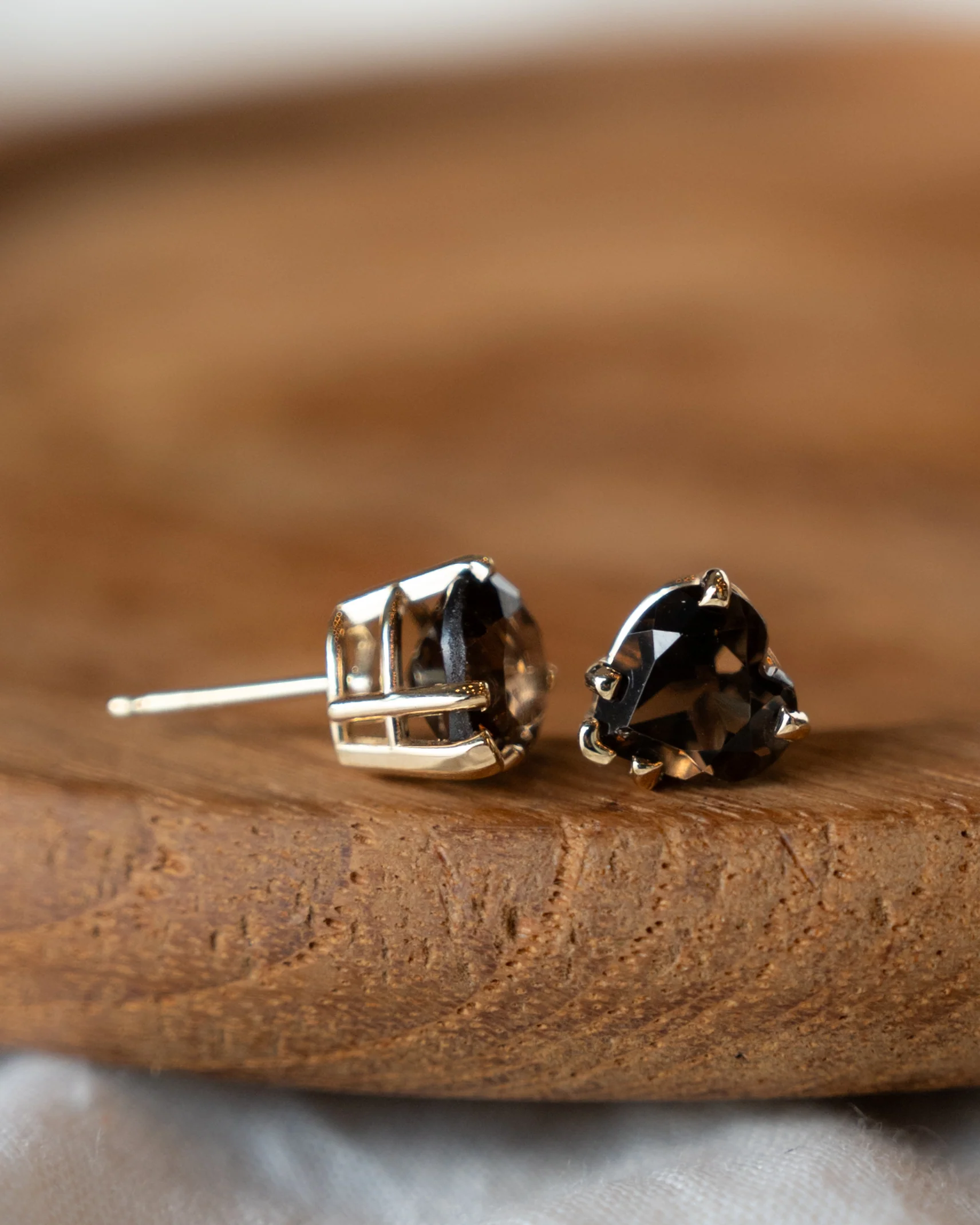 2.02 Heart Shaped Smokey Quartz Stud Earrings 14k - Image 4
