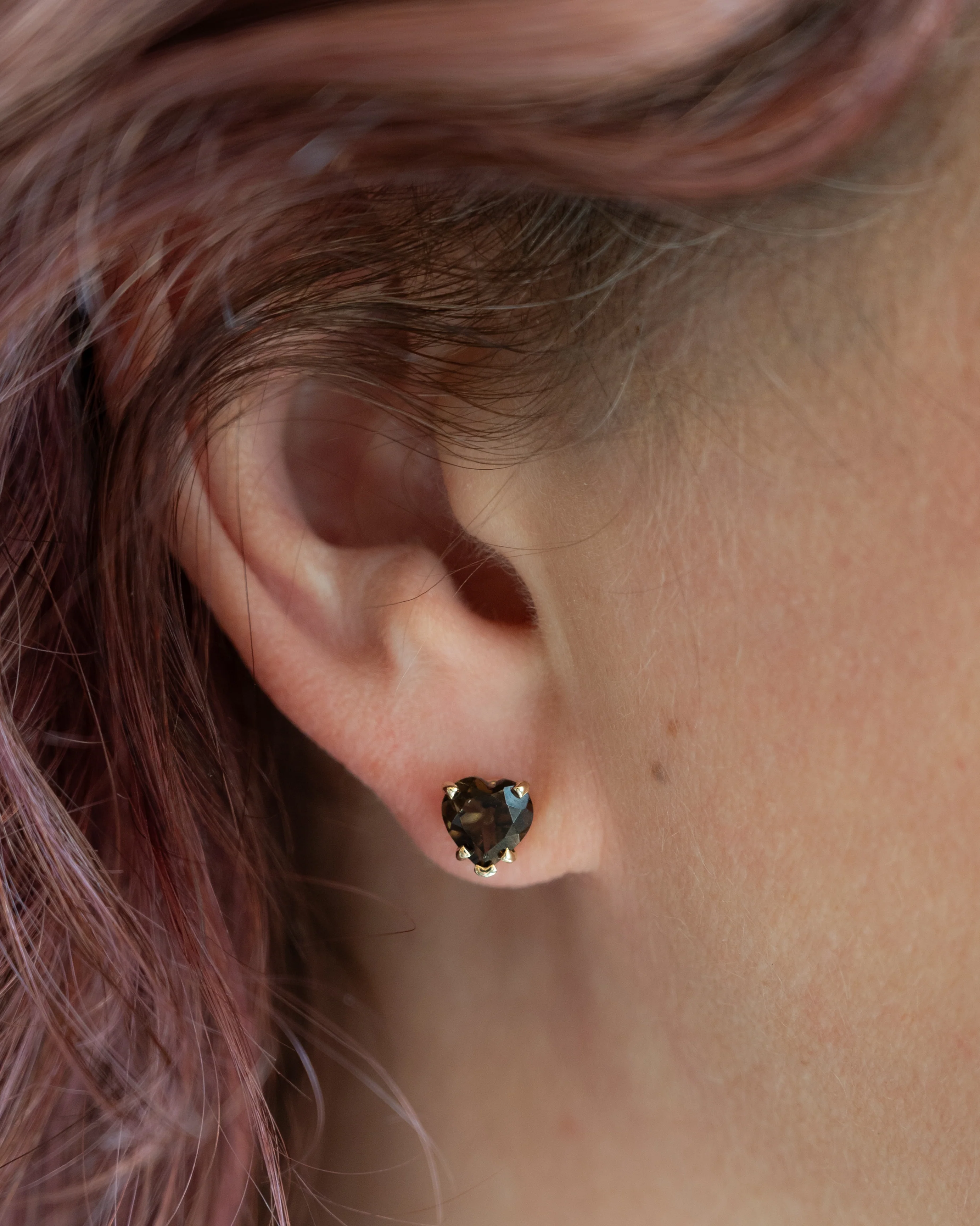 2.02 Heart Shaped Smokey Quartz Stud Earrings 14k - Image 5