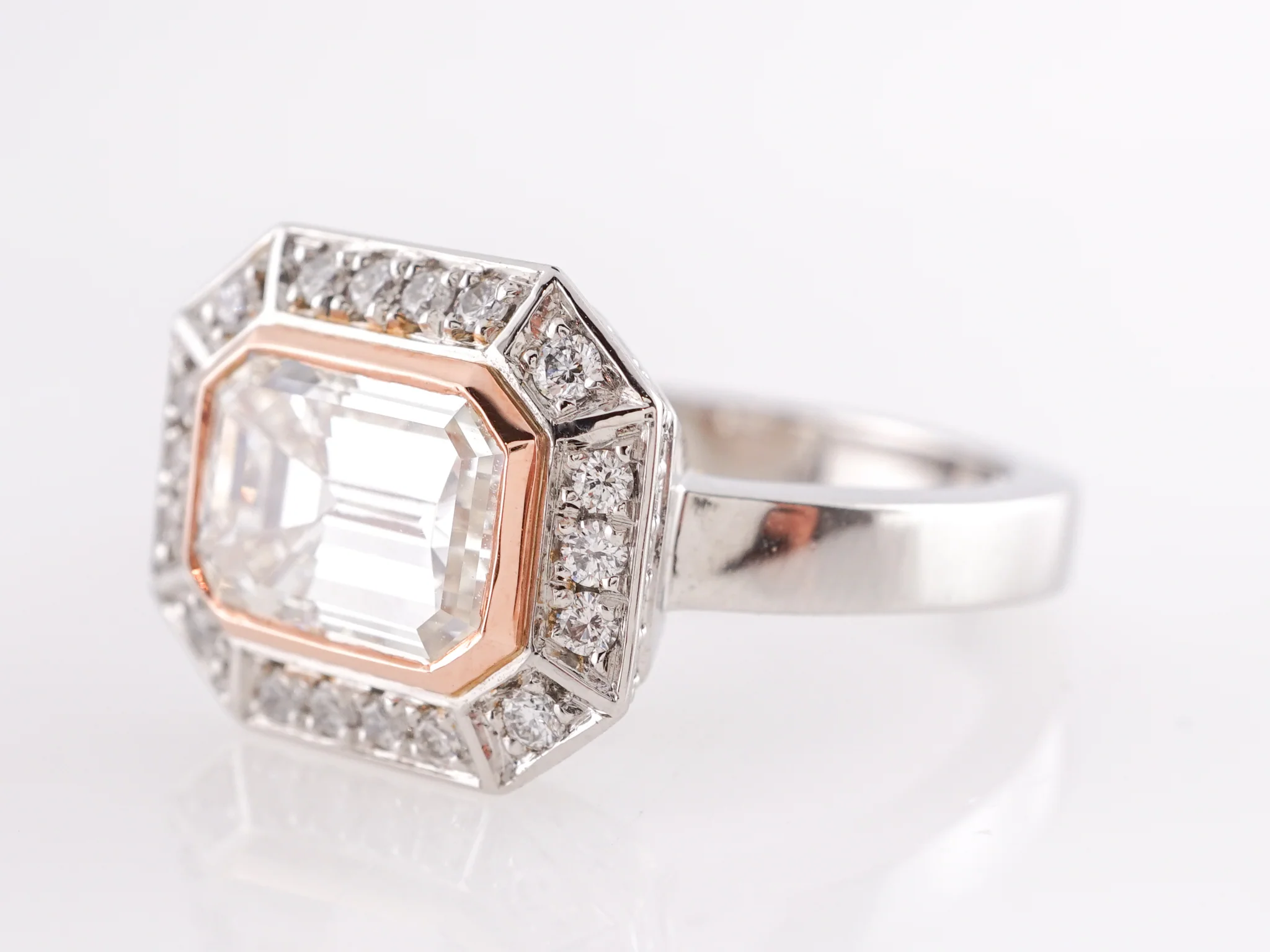 Emerald Cut Diamond Engagement Ring in Platinum and Rose Gold - Image 5