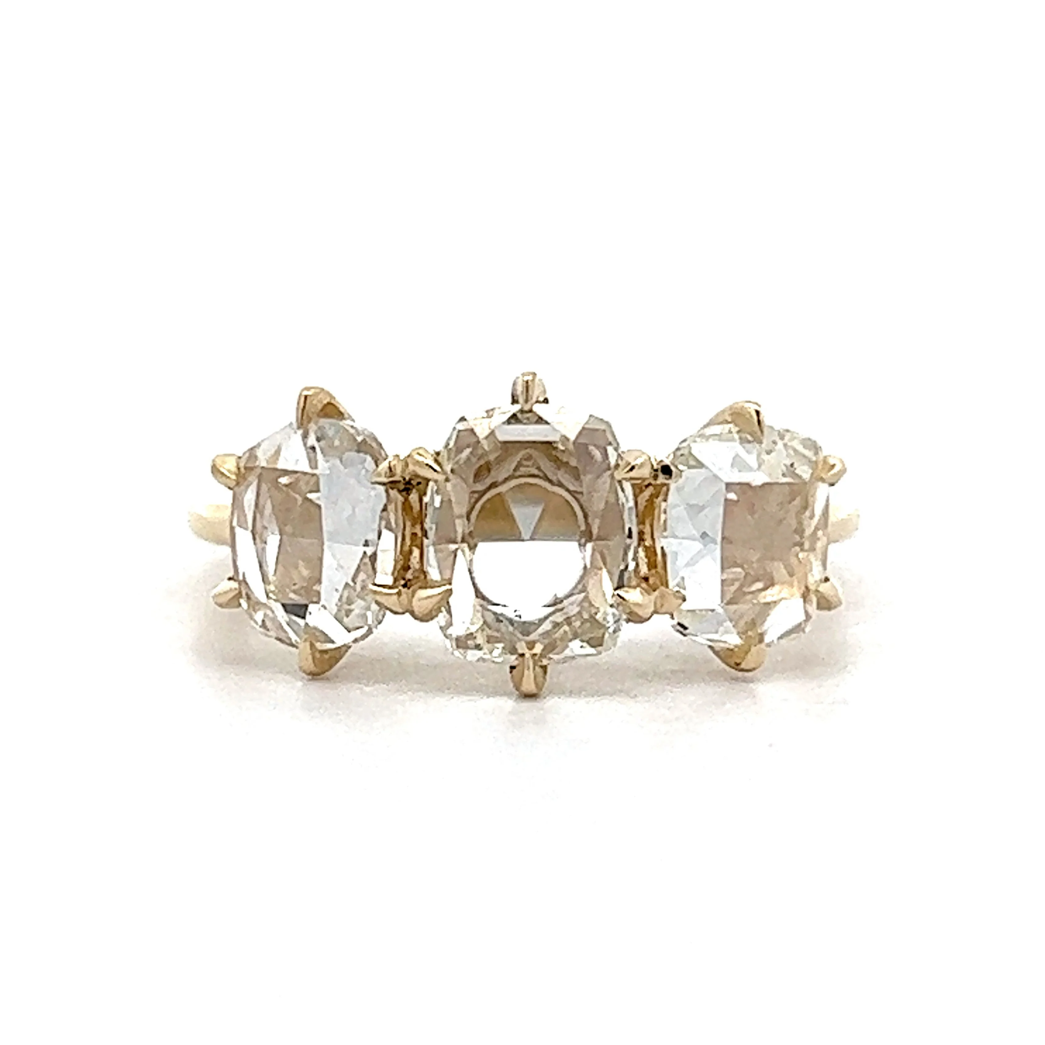 2.05 Rose Cut Diamond Engagement Ring in 14k Yellow Gold