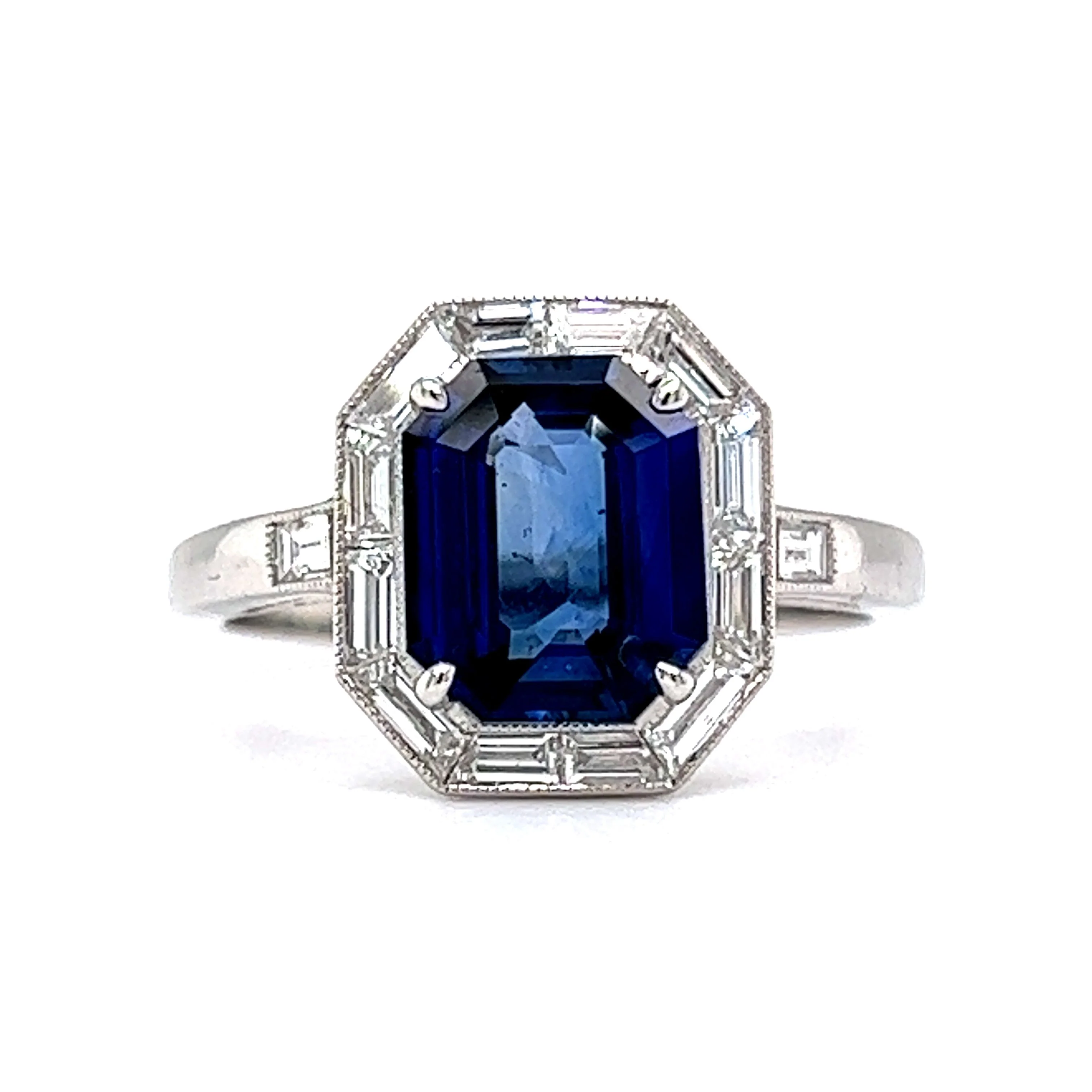 2.05 Sapphire & Diamond Halo Engagement Ring in Platinum