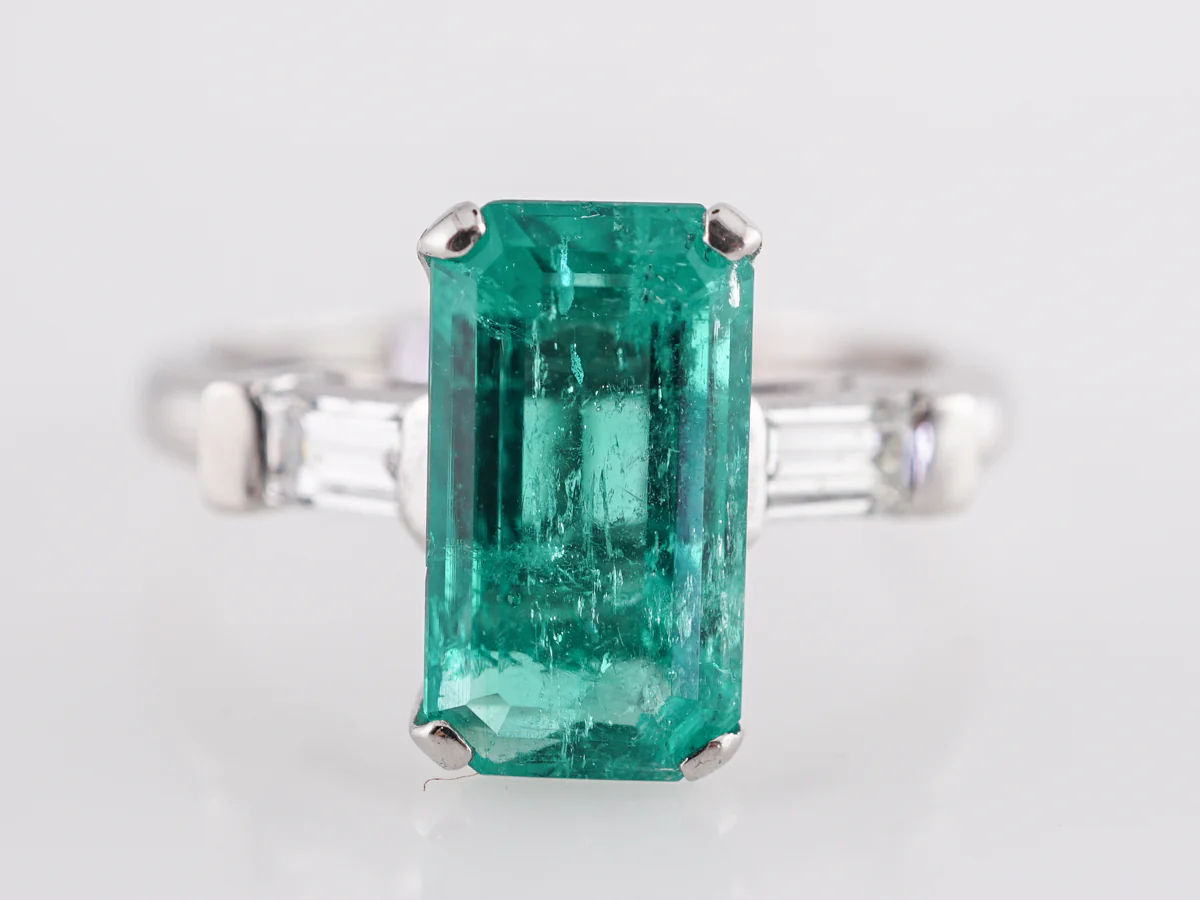 2.06 Emerald Cocktail Ring with Diamond Accents in Platinum