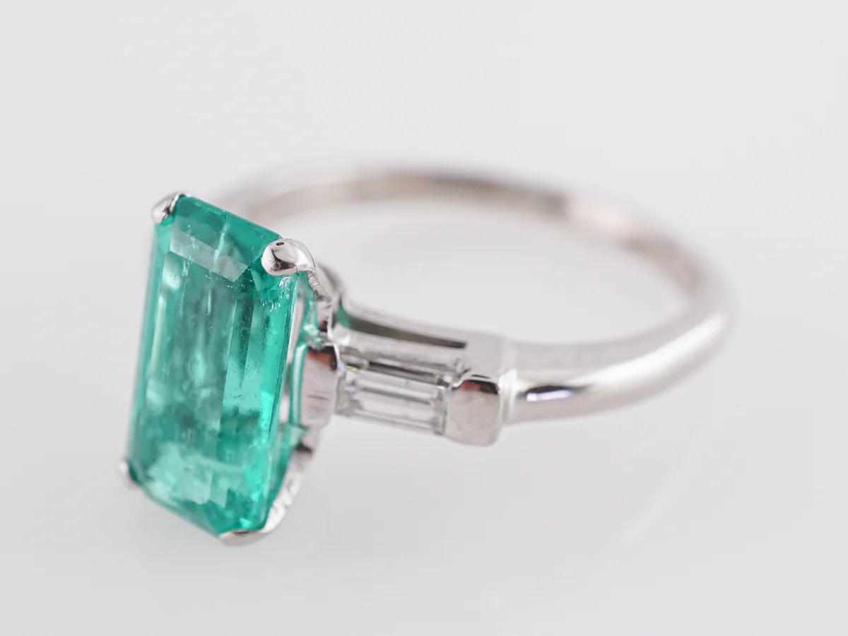 2.06 Emerald Cocktail Ring with Diamond Accents in Platinum - Image 2