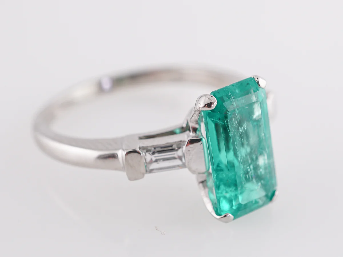 2.06 Emerald Cocktail Ring with Diamond Accents in Platinum - Image 3