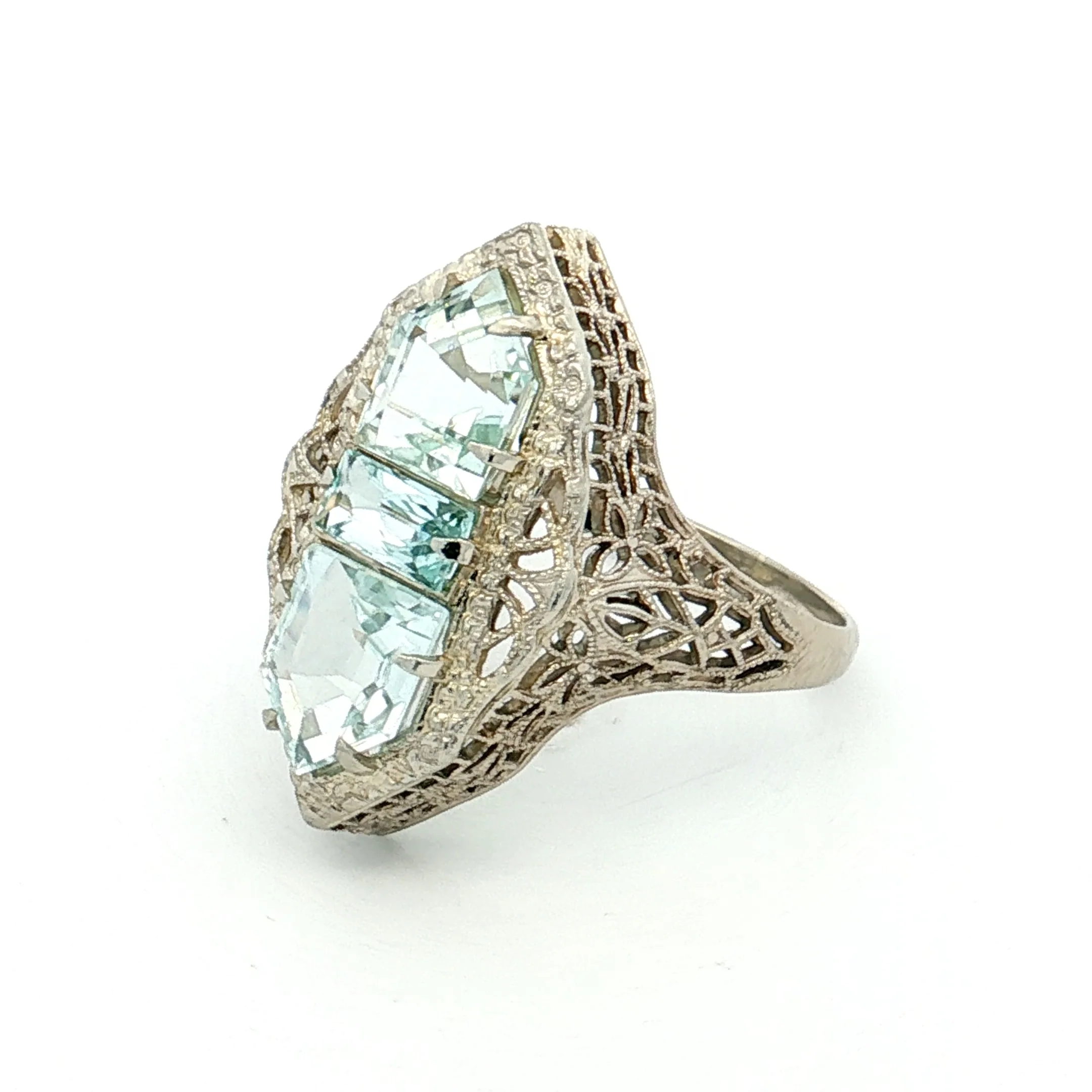 2.07 Art Deco Aquamarine Cocktail Ring 14k White Gold - Image 2