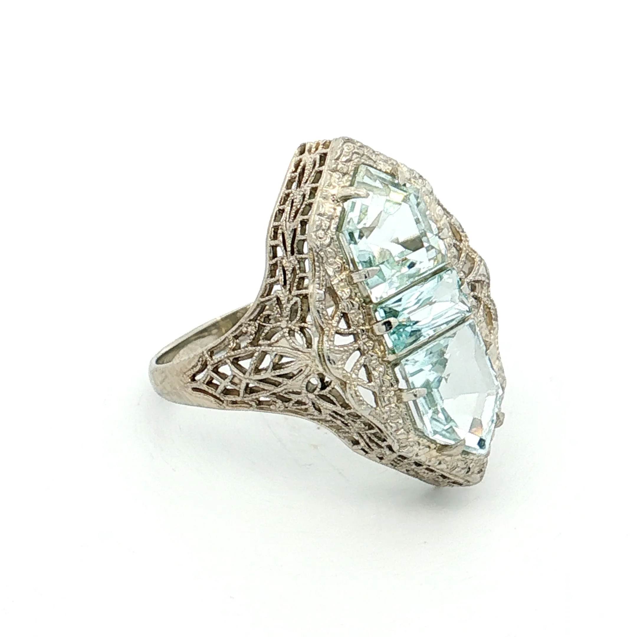 2.07 Art Deco Aquamarine Cocktail Ring 14k White Gold - Image 3