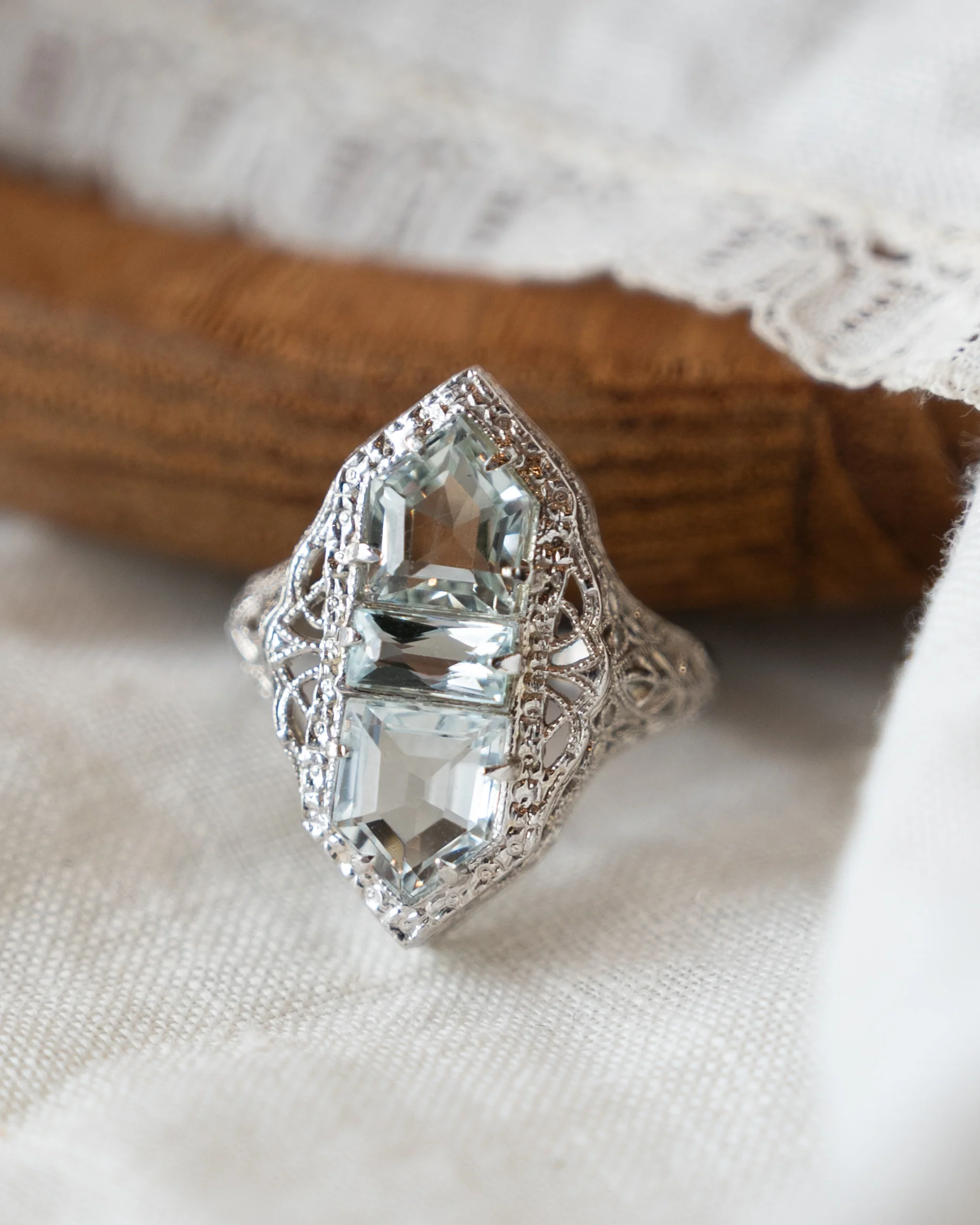 2.07 Art Deco Aquamarine Cocktail Ring 14k White Gold - Image 6