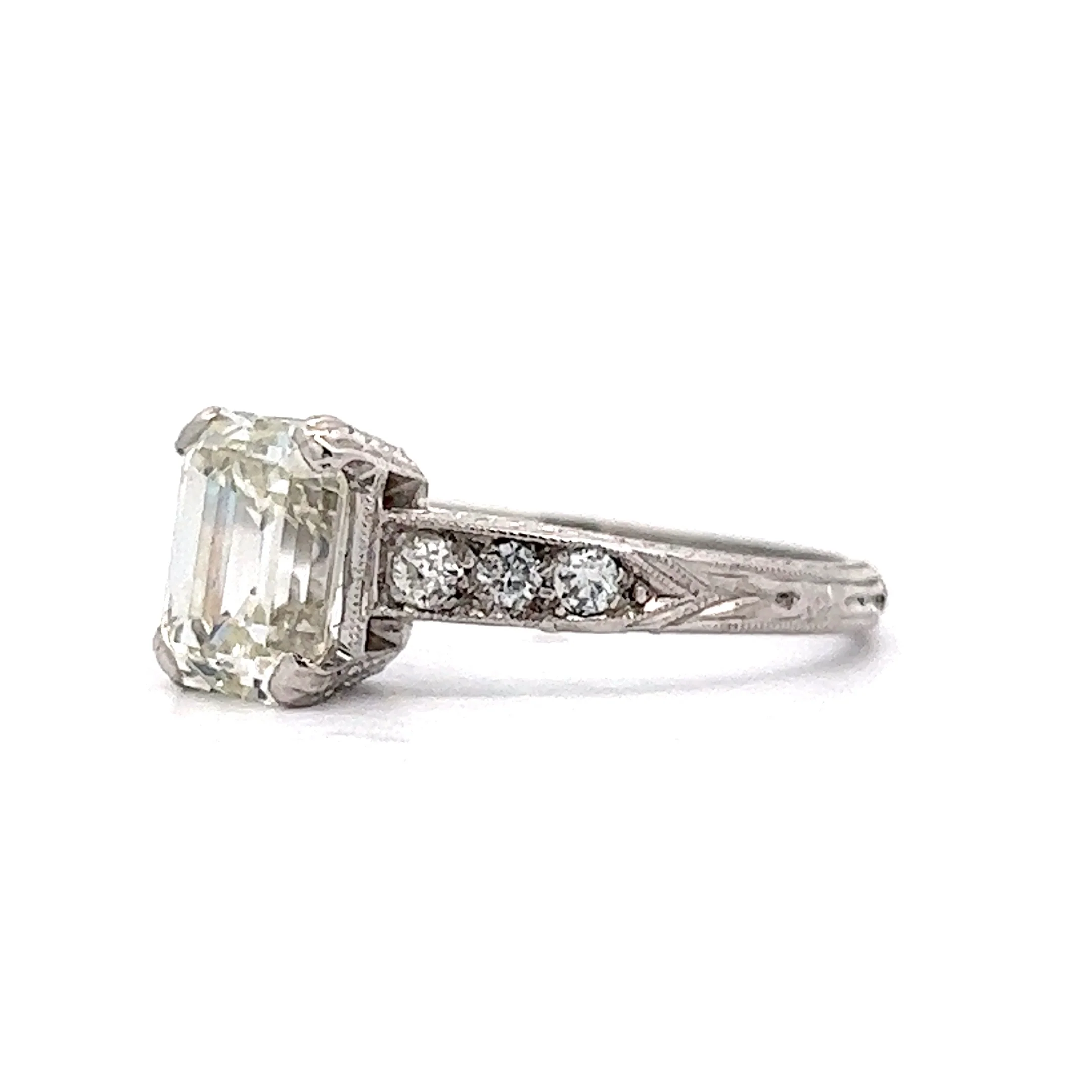 2.07 Vintage Art Deco Emerald Cut Diamond Engagement Ring in Platinum - Image 2