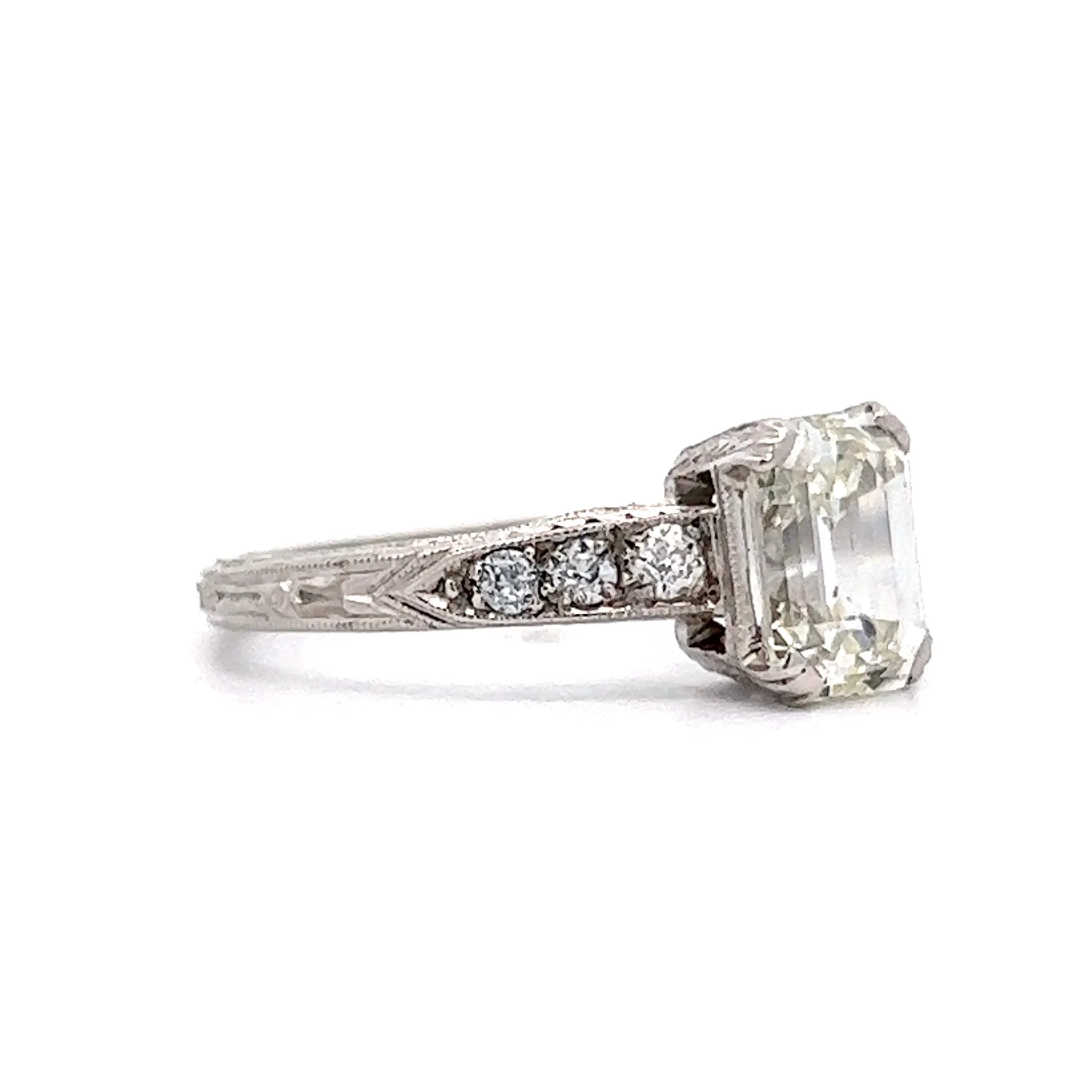 2.07 Vintage Art Deco Emerald Cut Diamond Engagement Ring in Platinum - Image 3