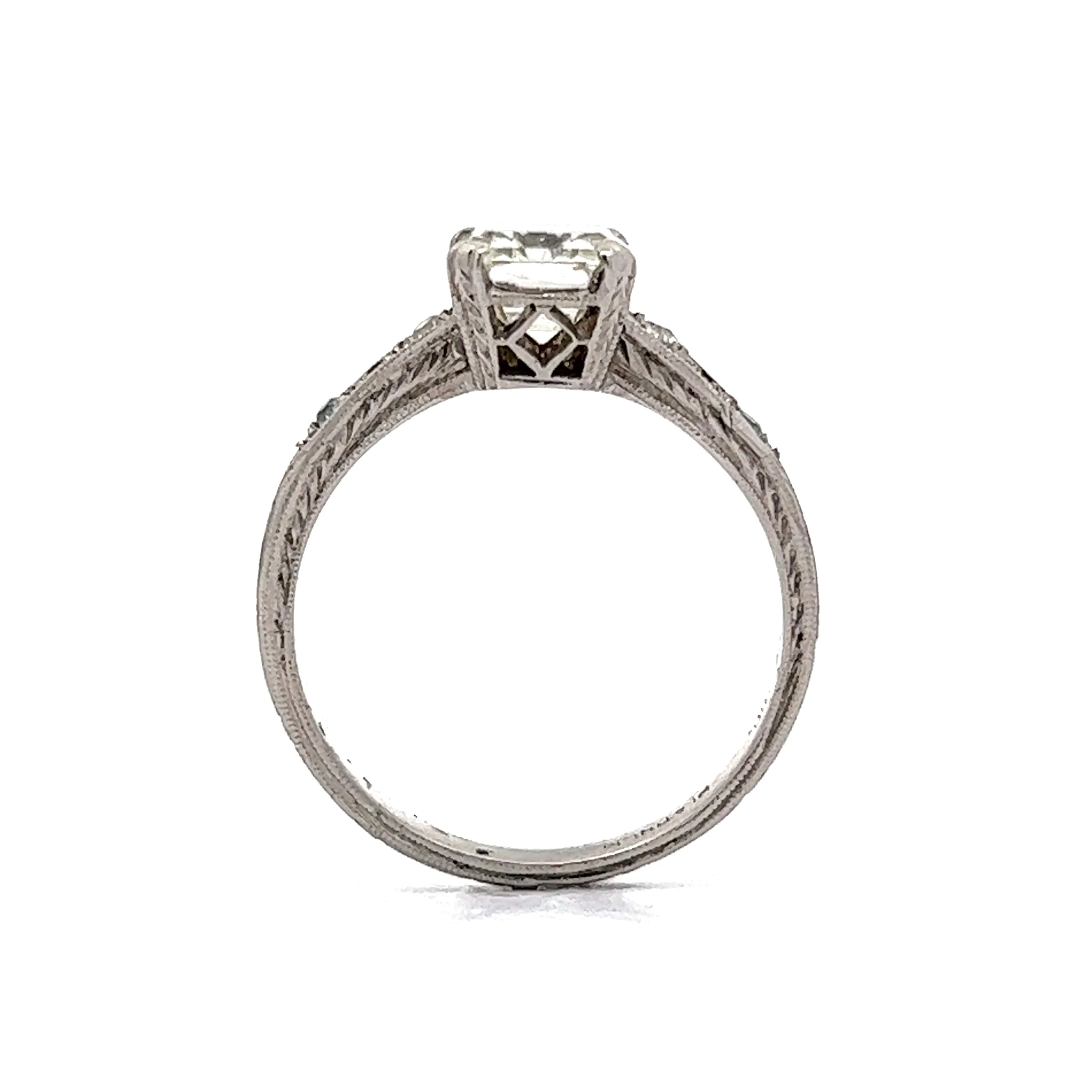 2.07 Vintage Art Deco Emerald Cut Diamond Engagement Ring in Platinum - Image 4