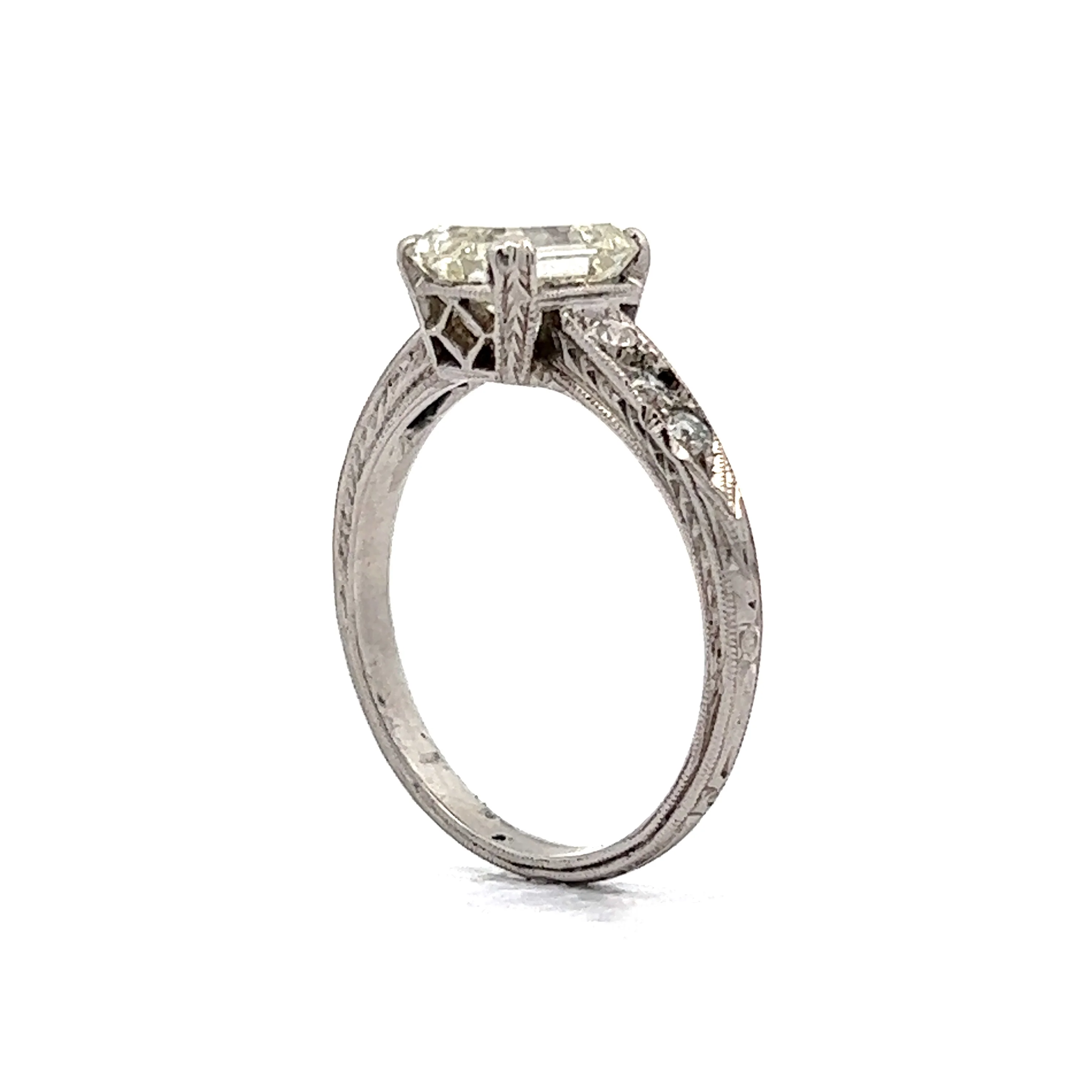 2.07 Vintage Art Deco Emerald Cut Diamond Engagement Ring in Platinum - Image 5