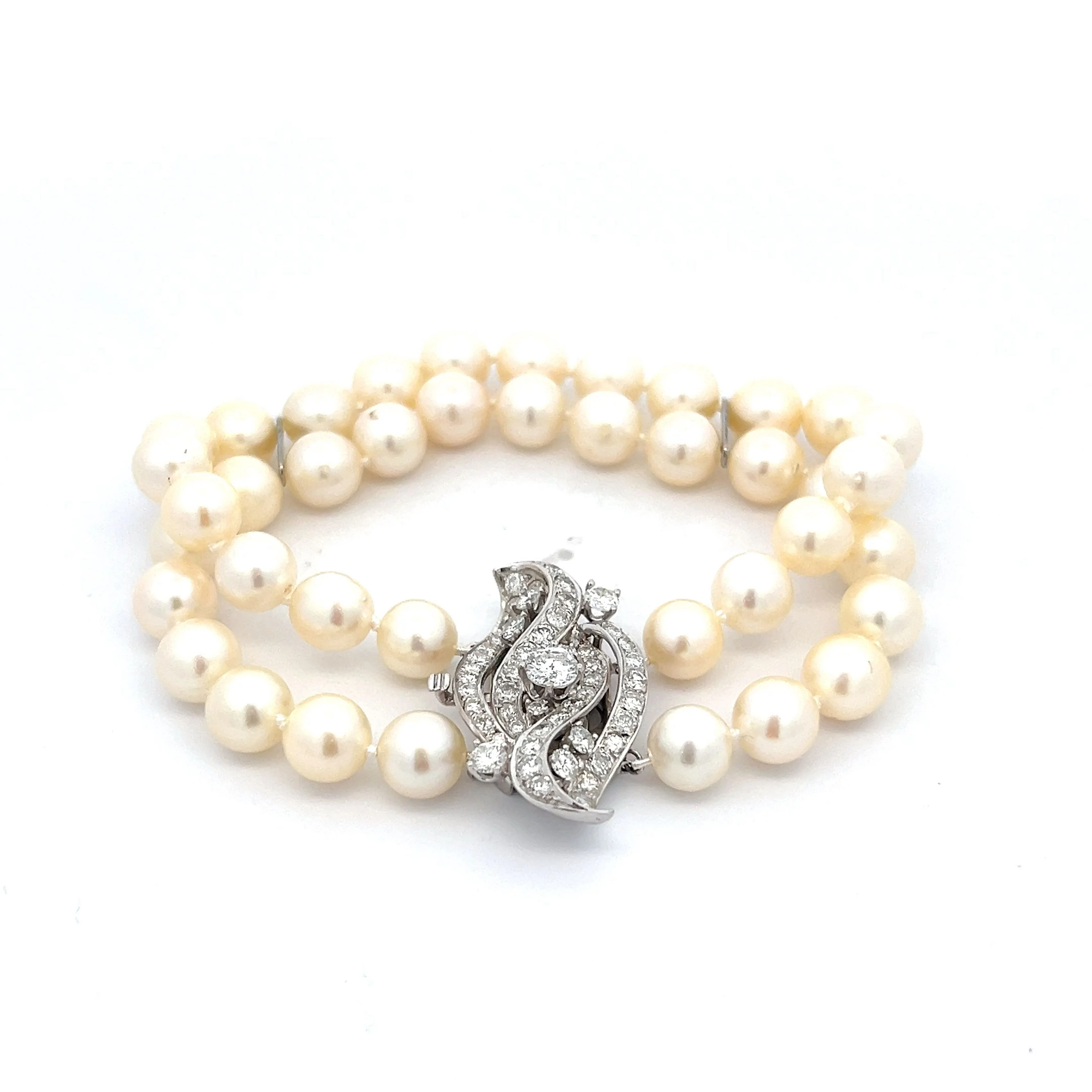 2.08 Vintage Diamond & Pearl Bracelet in 14k White Gold