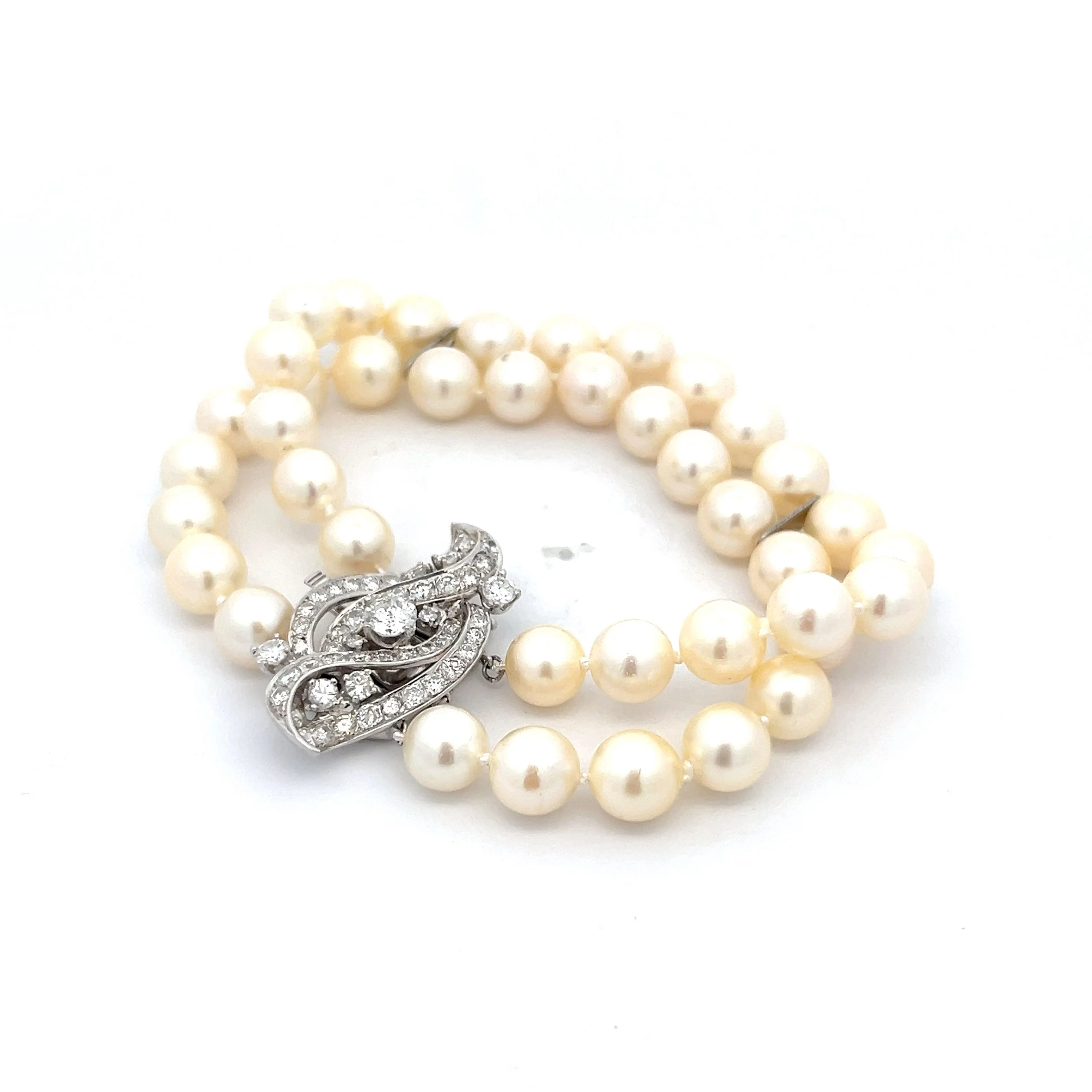 2.08 Vintage Diamond & Pearl Bracelet in 14k White Gold - Image 2