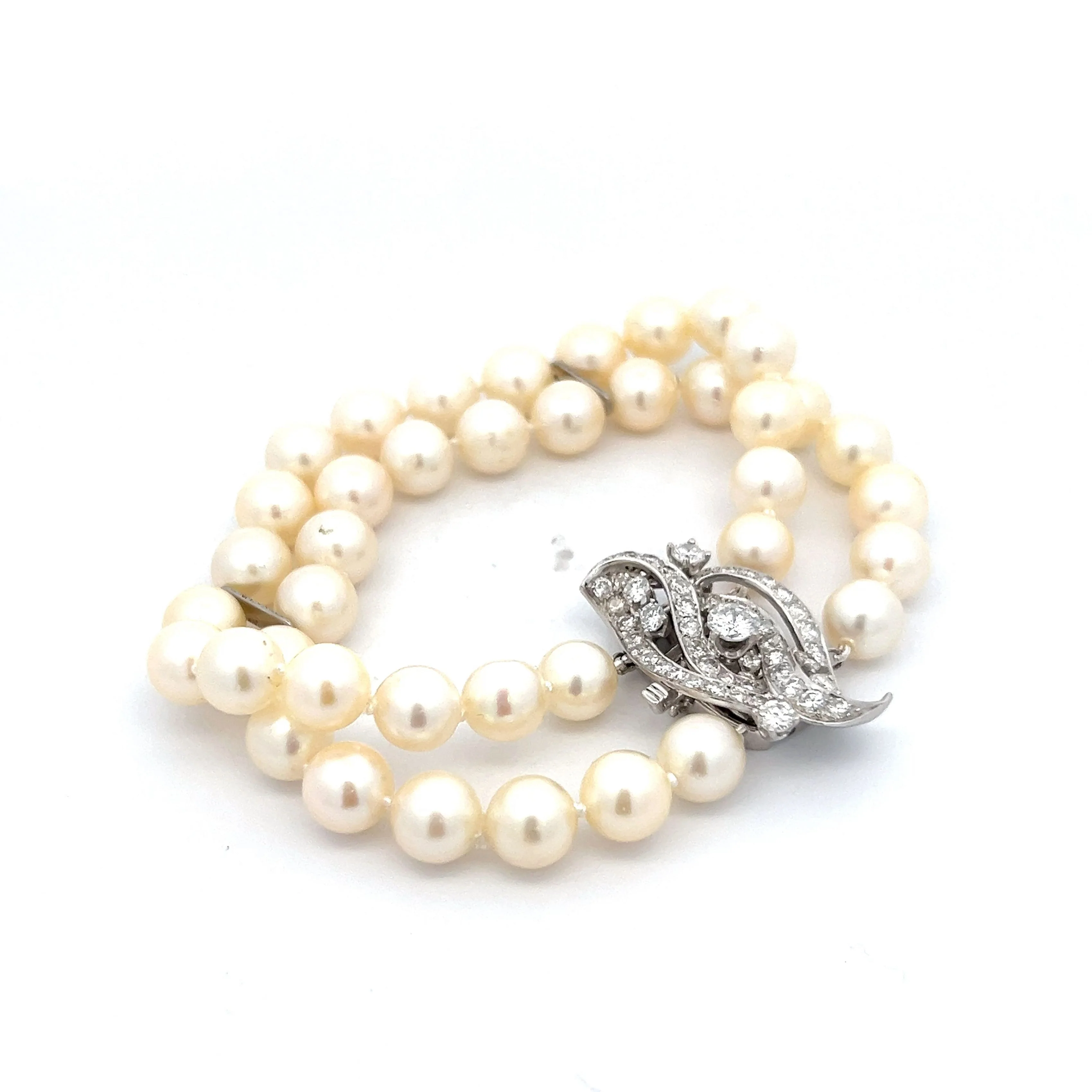 2.08 Vintage Diamond & Pearl Bracelet in 14k White Gold - Image 3