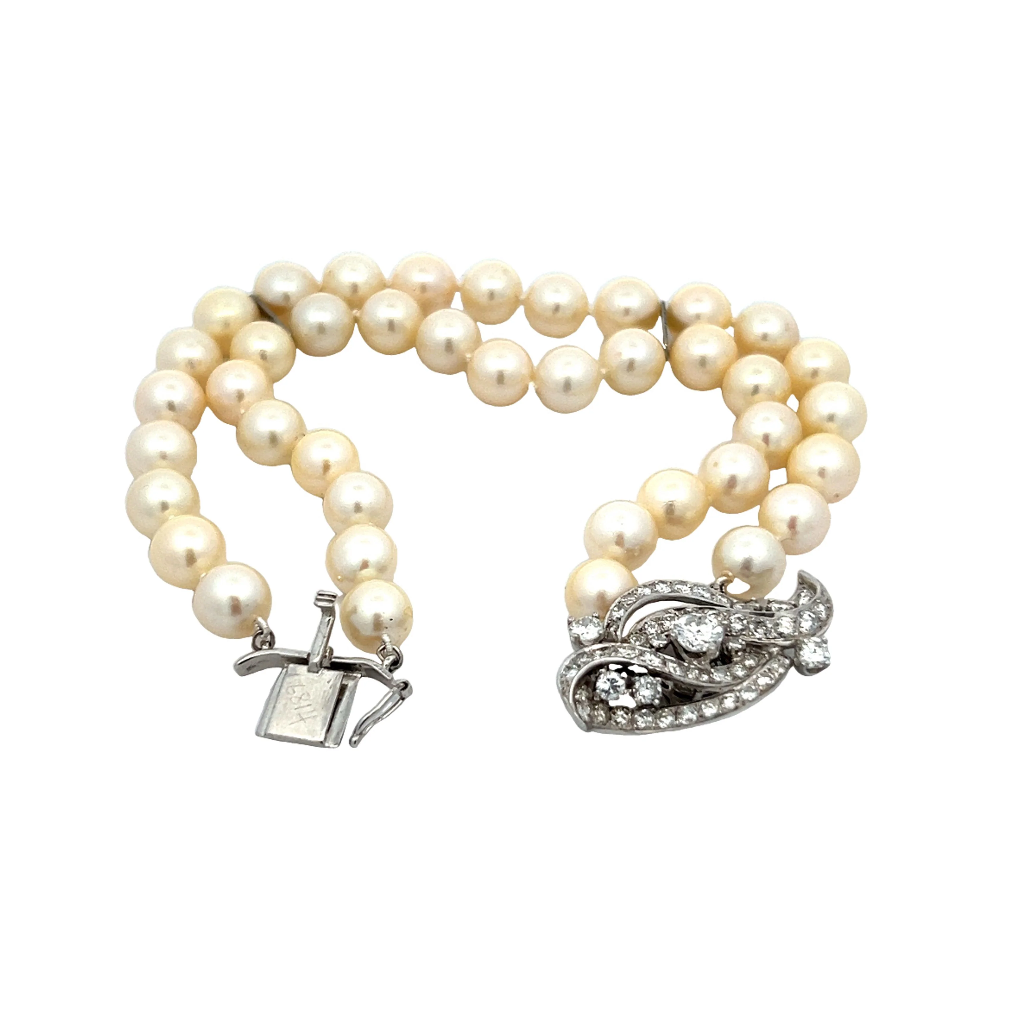 2.08 Vintage Diamond & Pearl Bracelet in 14k White Gold - Image 4