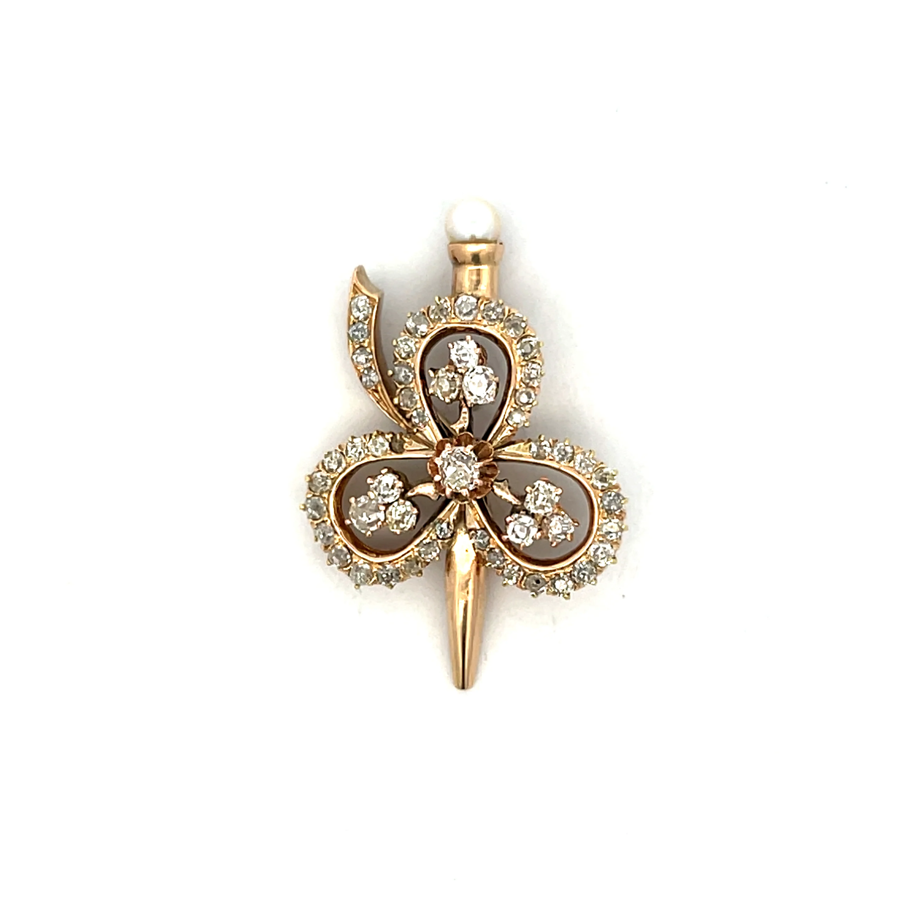2.10 Antique Victorian Diamond Clover Pendant in 14k