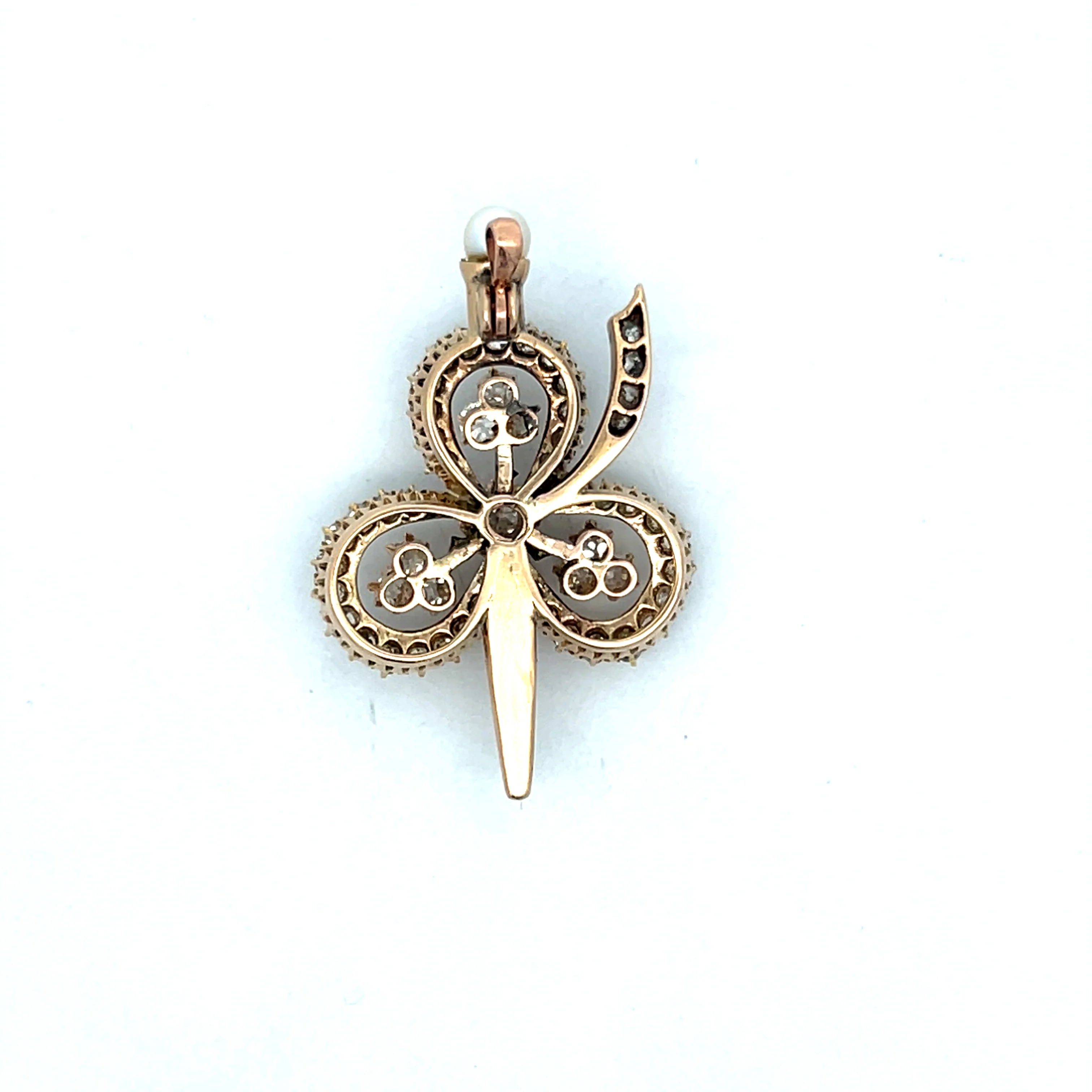 2.10 Antique Victorian Diamond Clover Pendant in 14k - Image 3