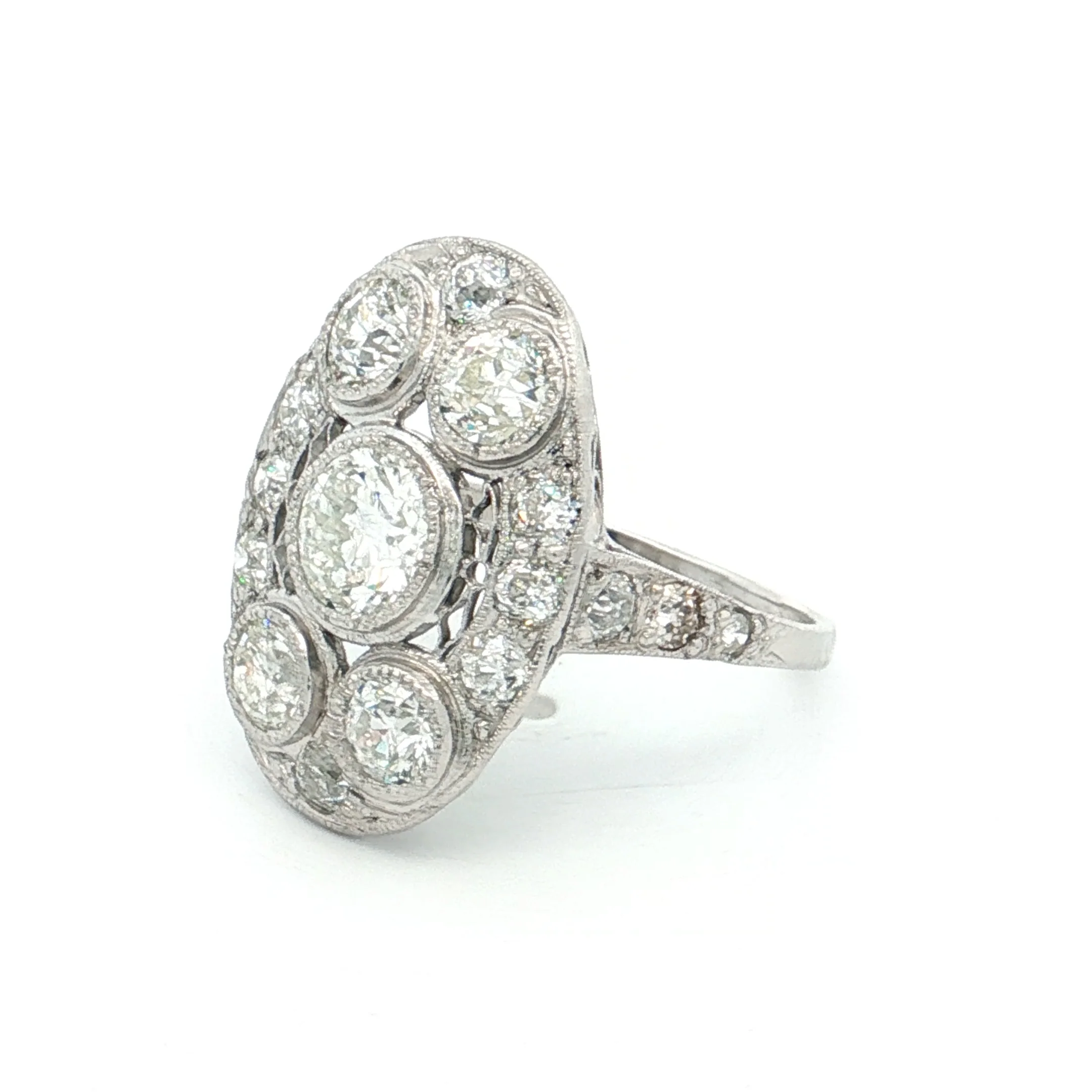 2.10 Vintage Old European Diamond Cocktail Ring Platinum - Image 2