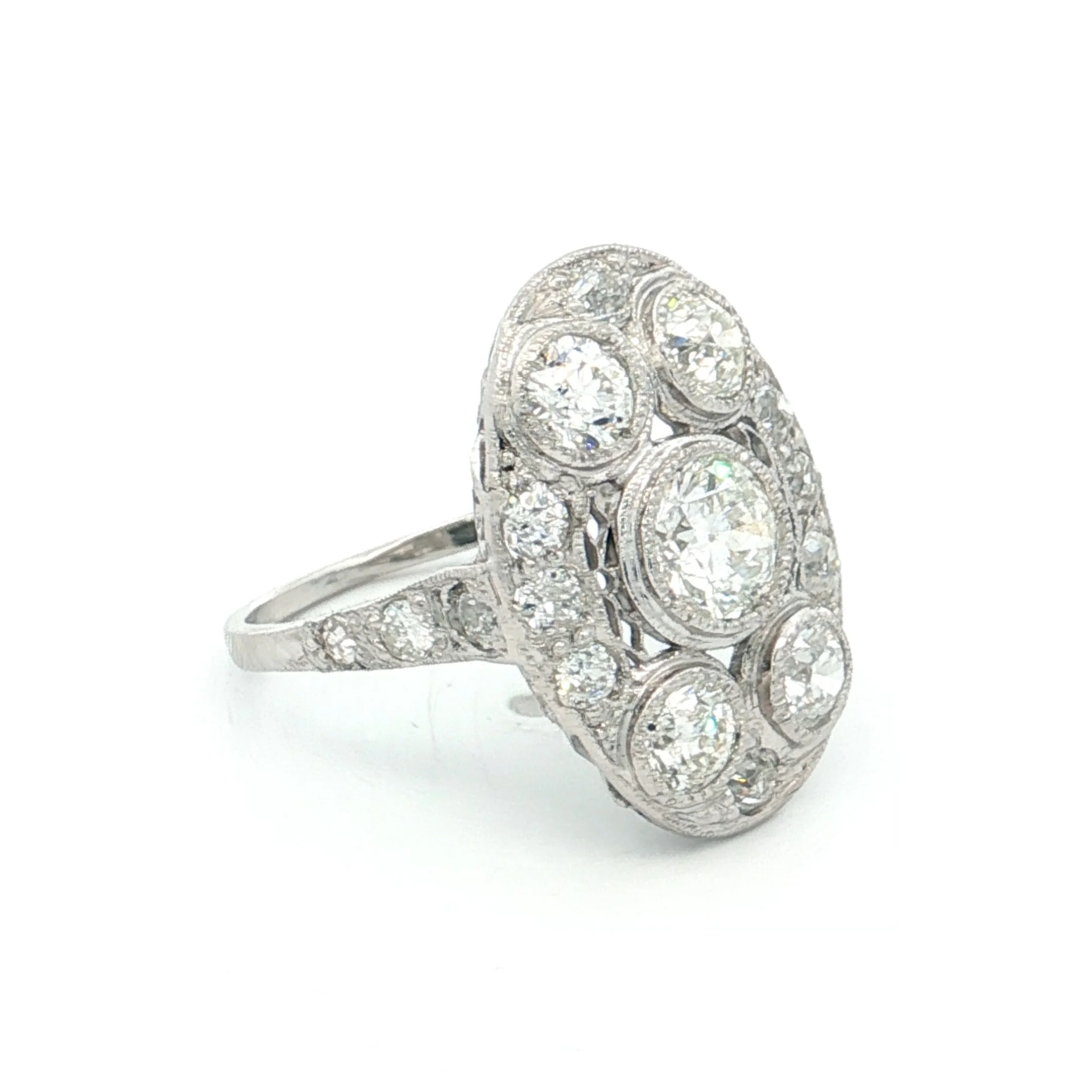 2.10 Vintage Old European Diamond Cocktail Ring Platinum - Image 3