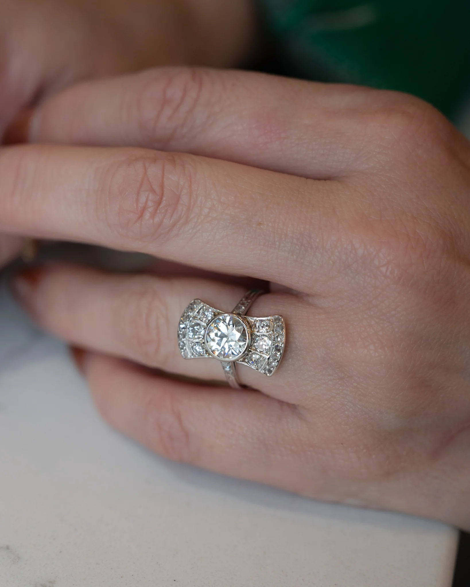 2.13 Antique Art Deco Diamond Cocktail Ring in 14k - Image 7