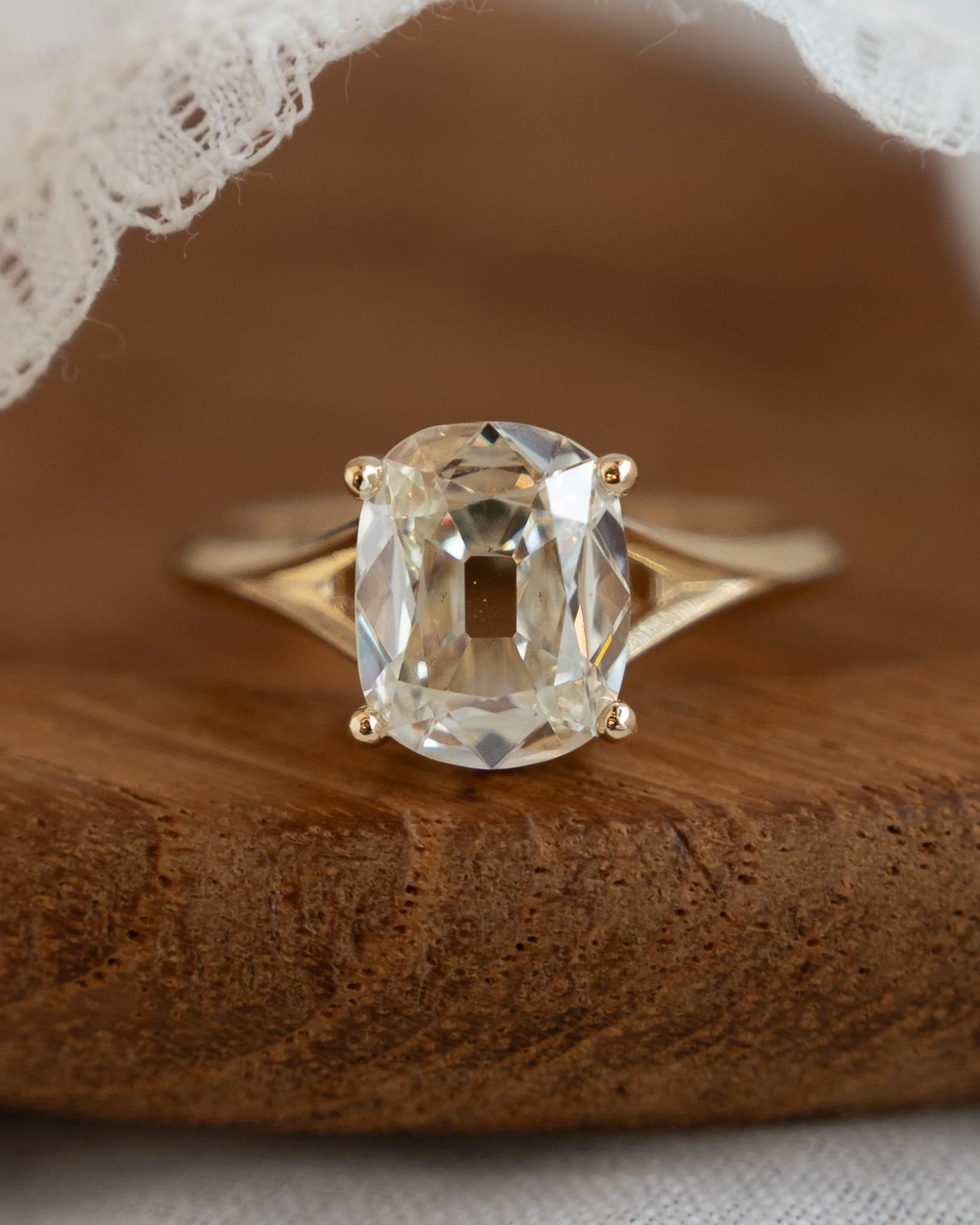 2.14 Antique Old Mine Cushion Diamond Engagement Ring 14k - Image 6
