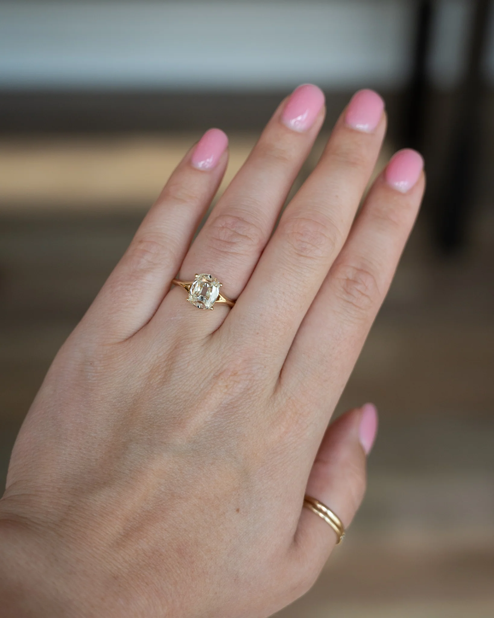 2.14 Antique Old Mine Cushion Diamond Engagement Ring 14k - Image 7