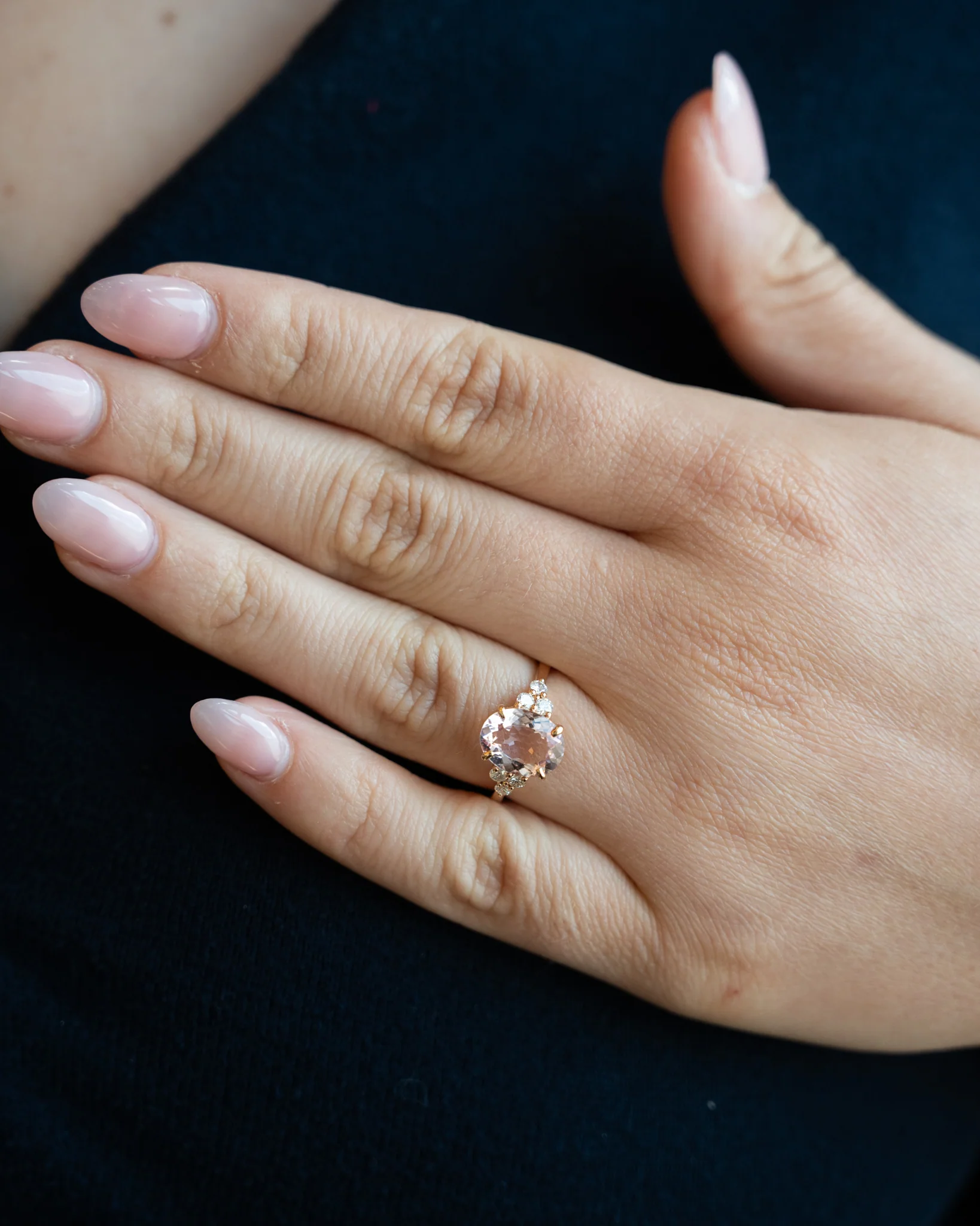2.14 Oval Morganite & Diamond Cocktail Ring 18k Rose - Image 8