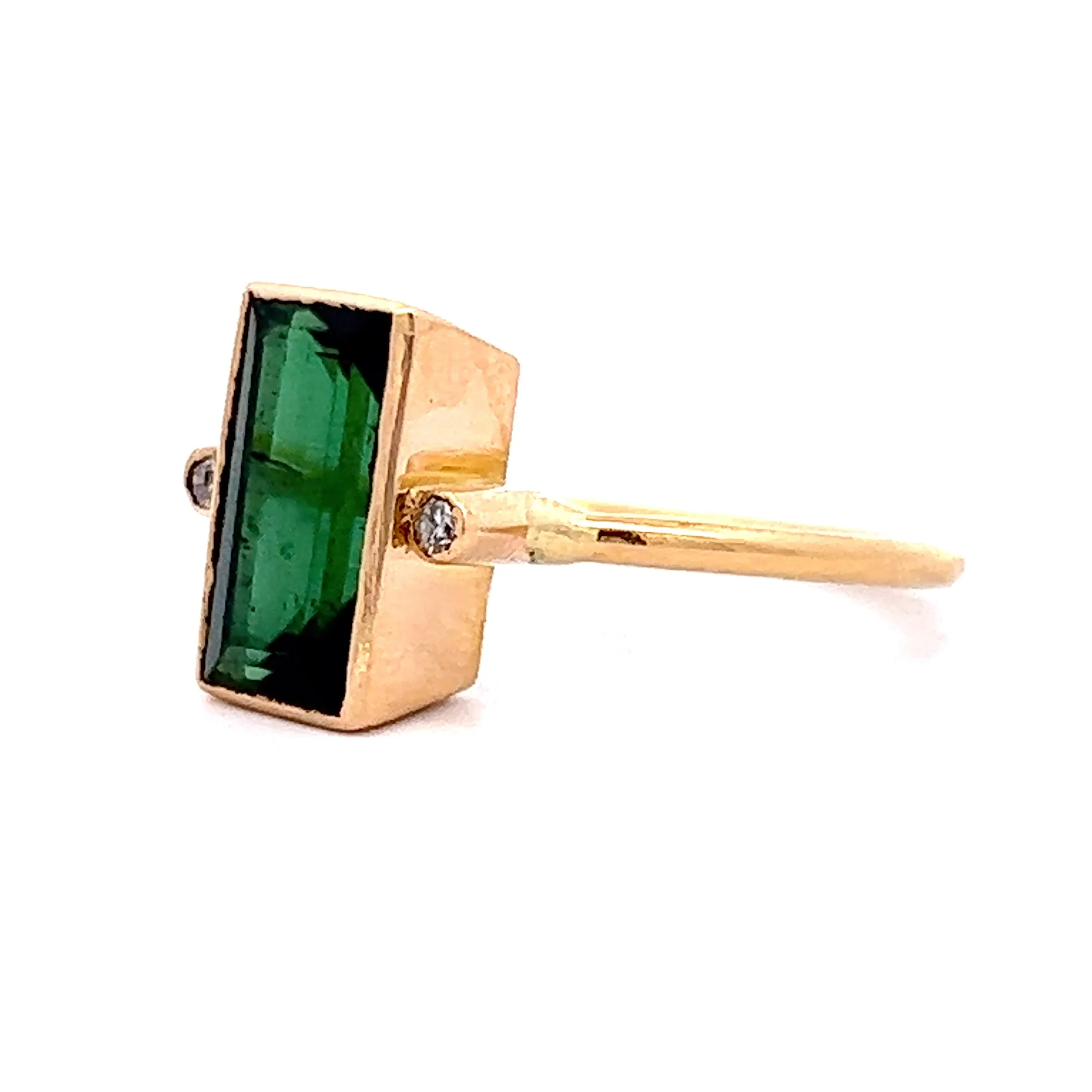 2.15 Emerald Cut Green Tourmaline Engagement Ring in 18k Yellow Gold - Image 2