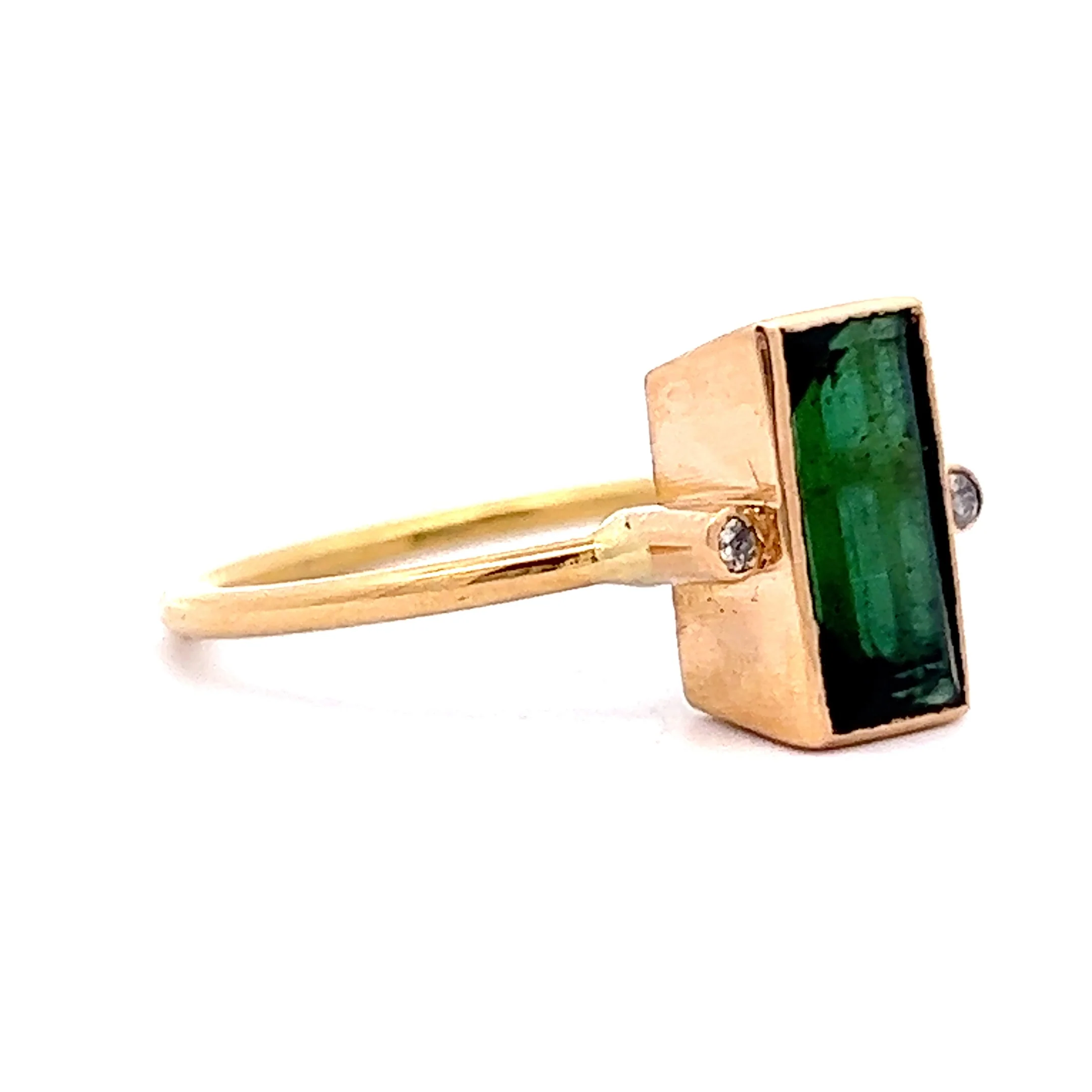 2.15 Emerald Cut Green Tourmaline Engagement Ring in 18k Yellow Gold - Image 3