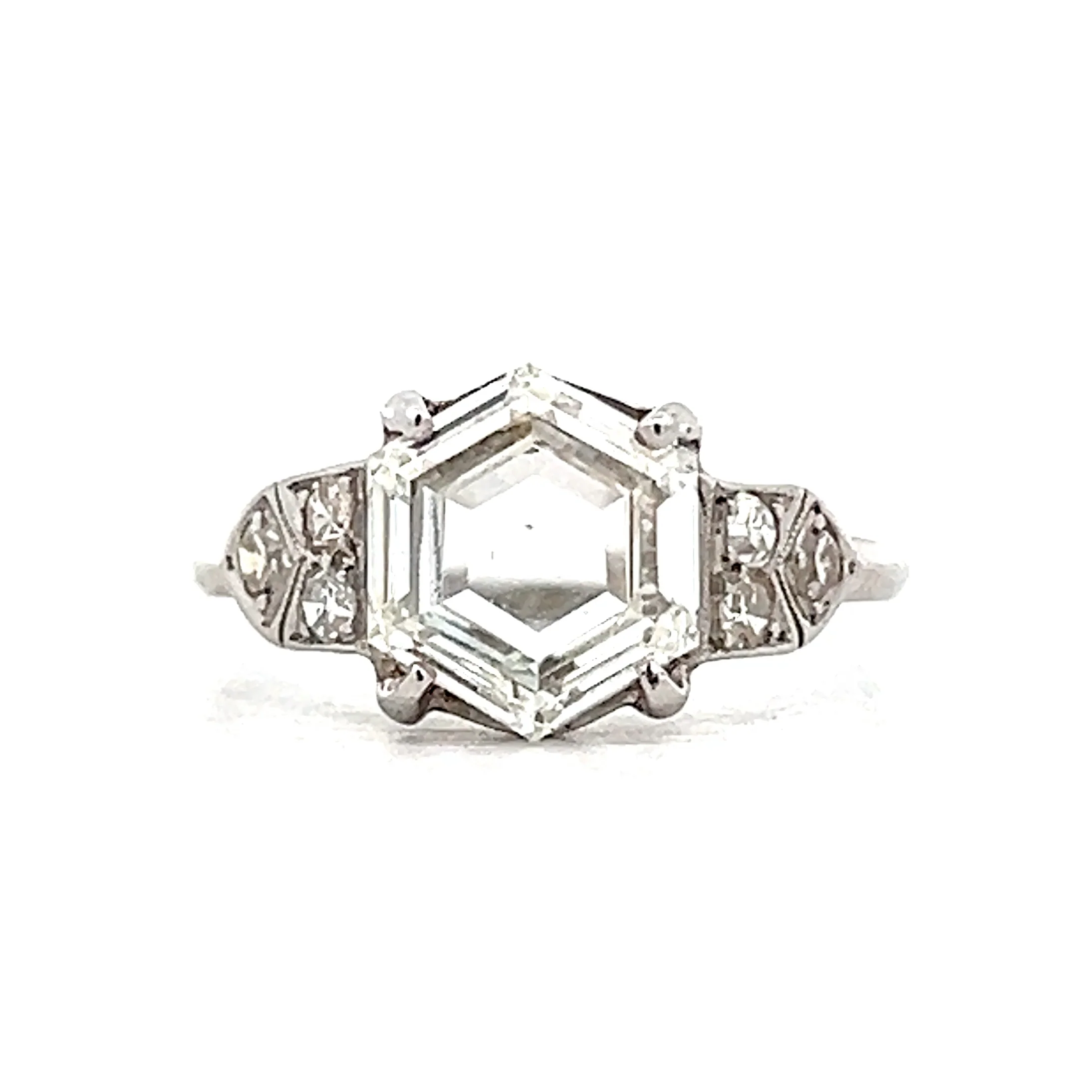 2.17 Vintage Deco Hexagon Diamond Engagement Ring Platinum