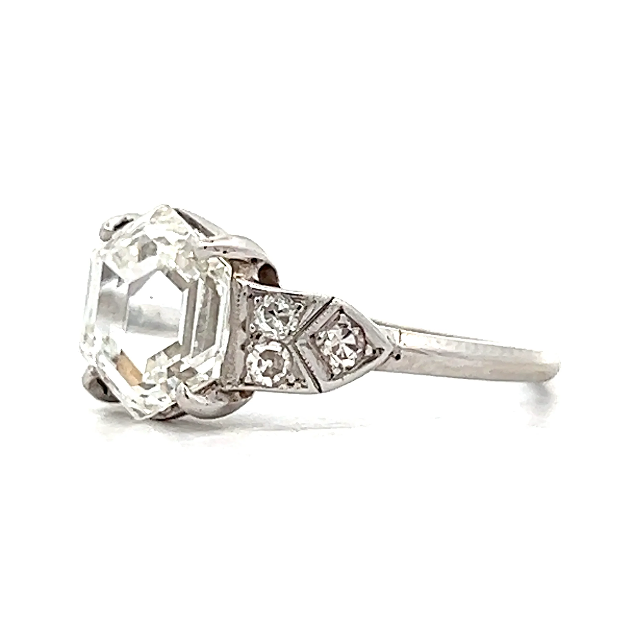 2.17 Vintage Deco Hexagon Diamond Engagement Ring Platinum - Image 2