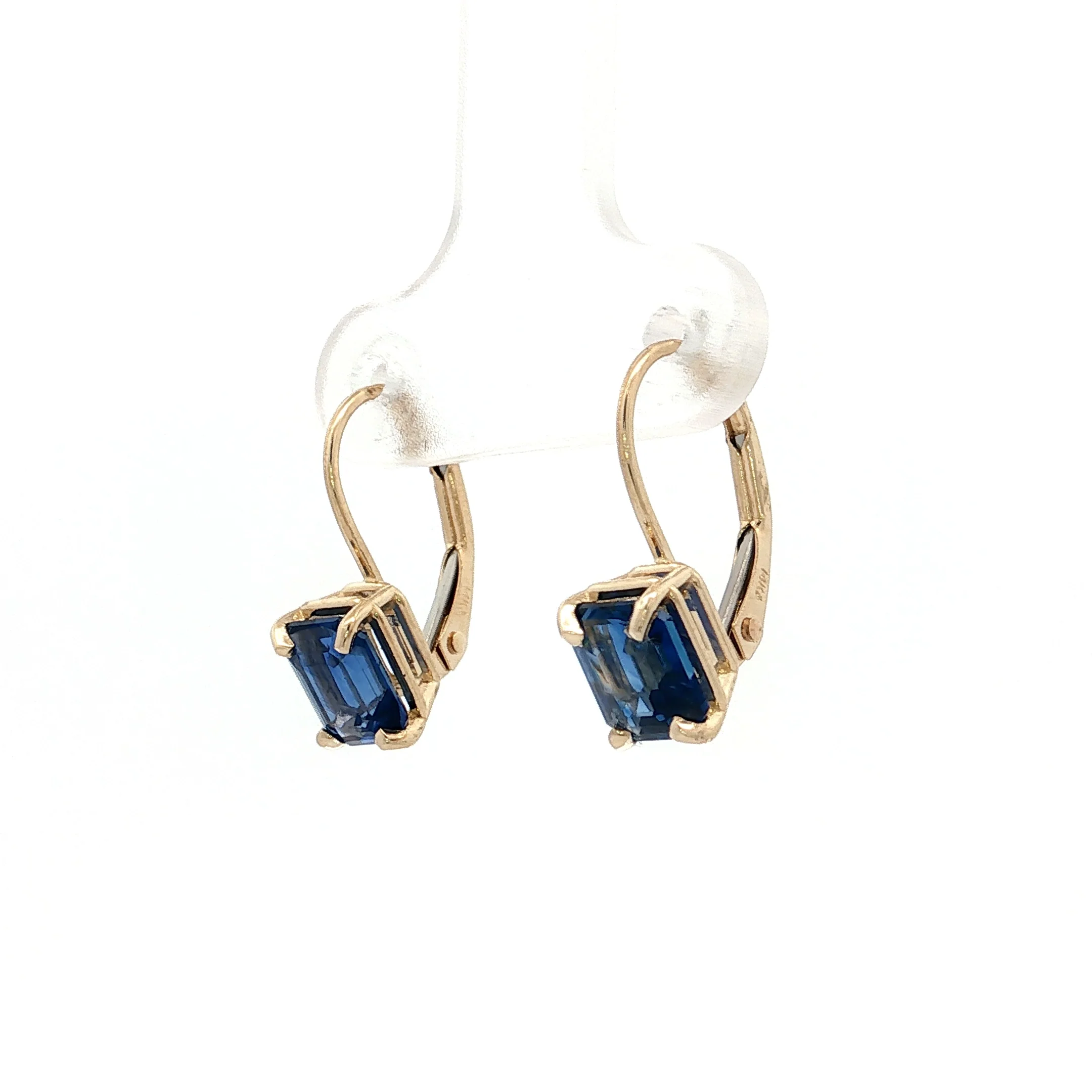 2.18 Emerald Cut Sapphire Drop Earrings 14k - Image 2