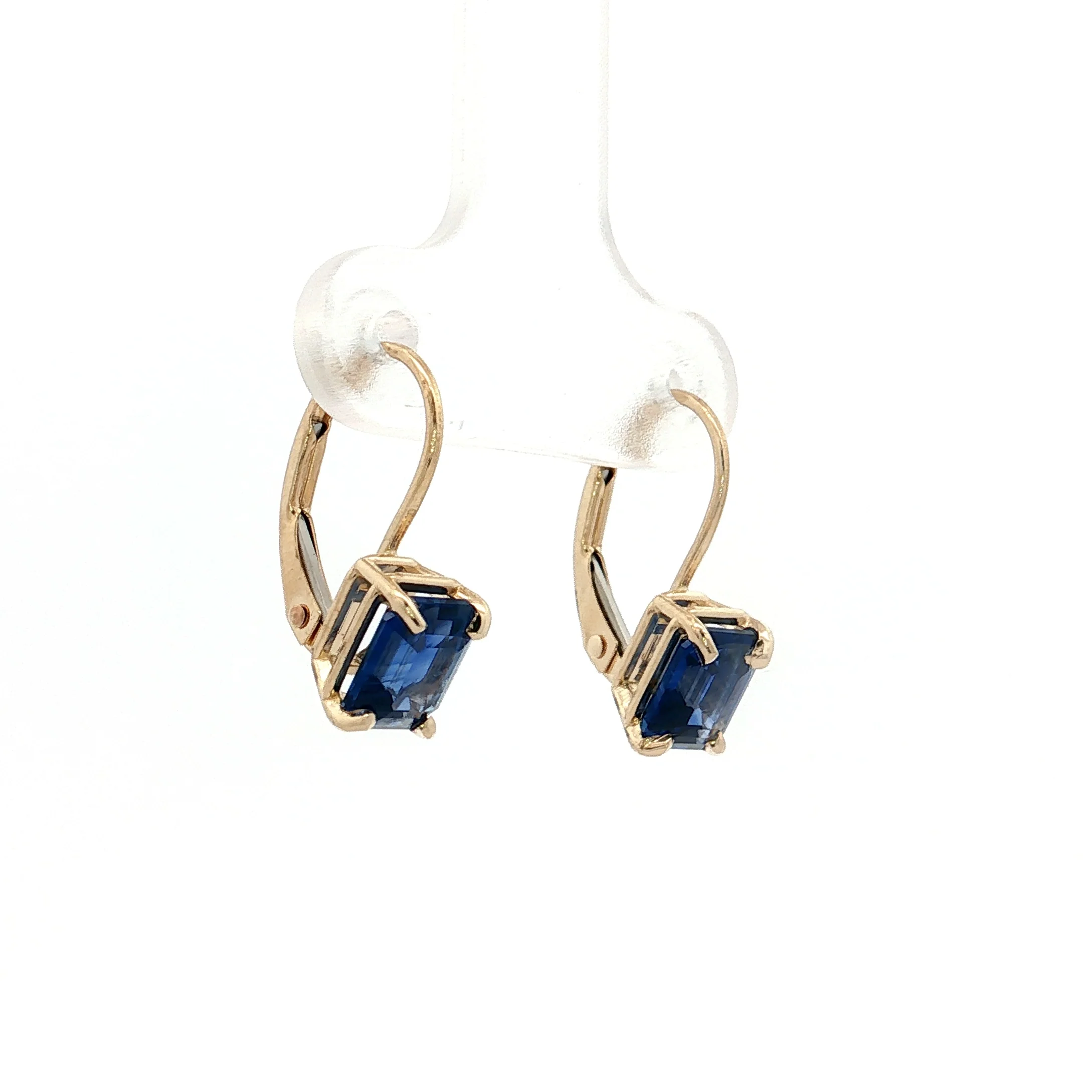 2.18 Emerald Cut Sapphire Drop Earrings 14k - Image 3