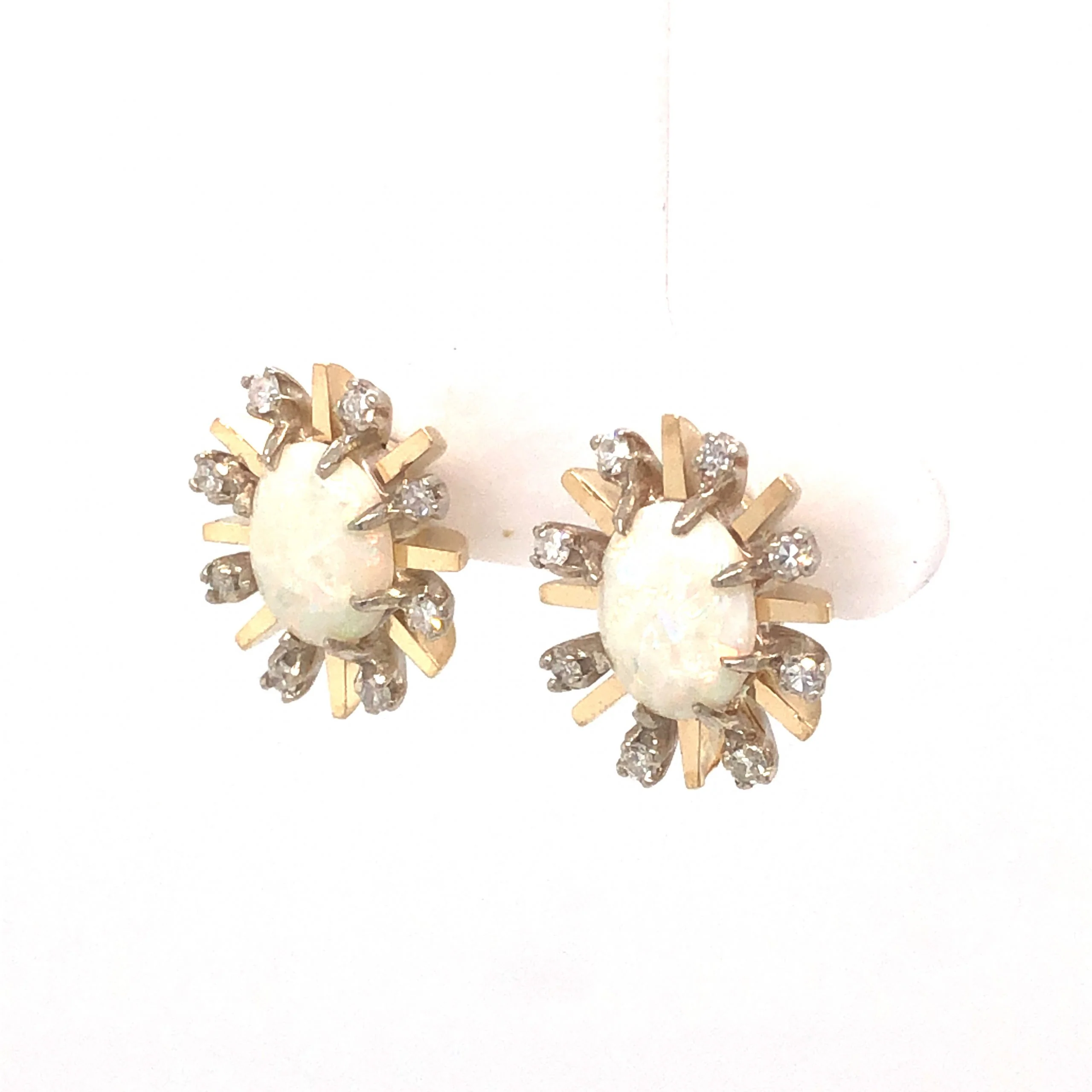 2.20 Victorian Opal & Diamond Earrings in 14k Yellow Gold - Image 2