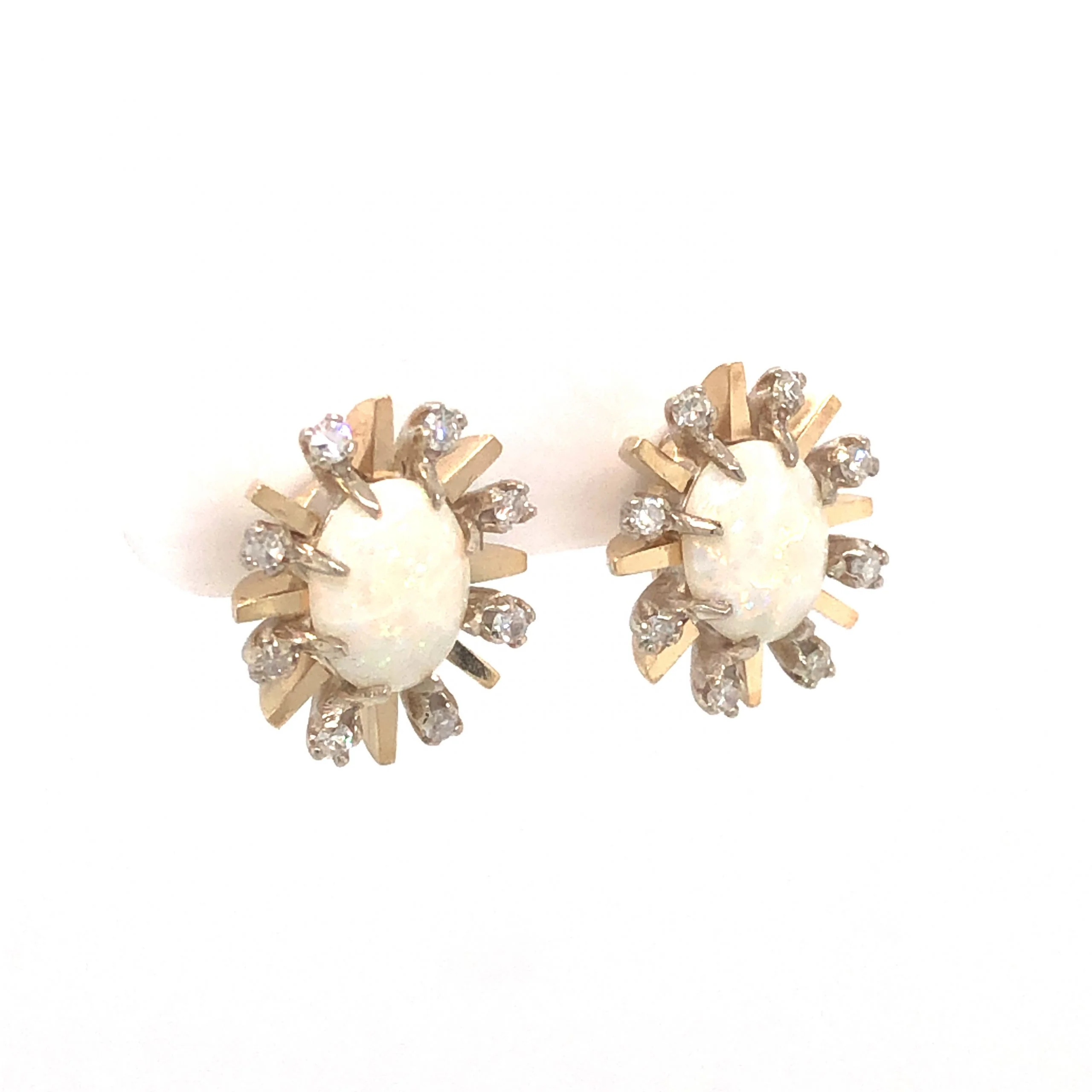 2.20 Victorian Opal & Diamond Earrings in 14k Yellow Gold - Image 3