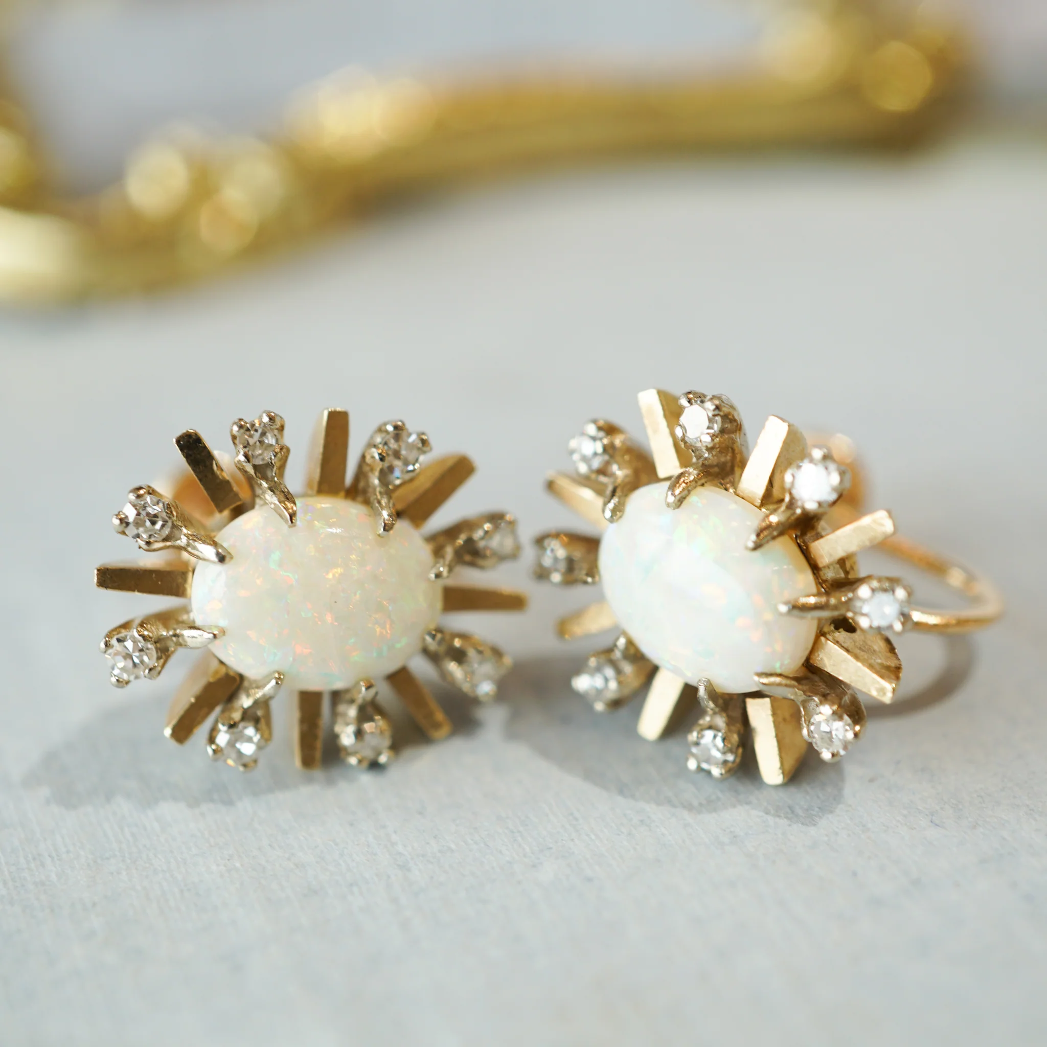 2.20 Victorian Opal & Diamond Earrings in 14k Yellow Gold - Image 4