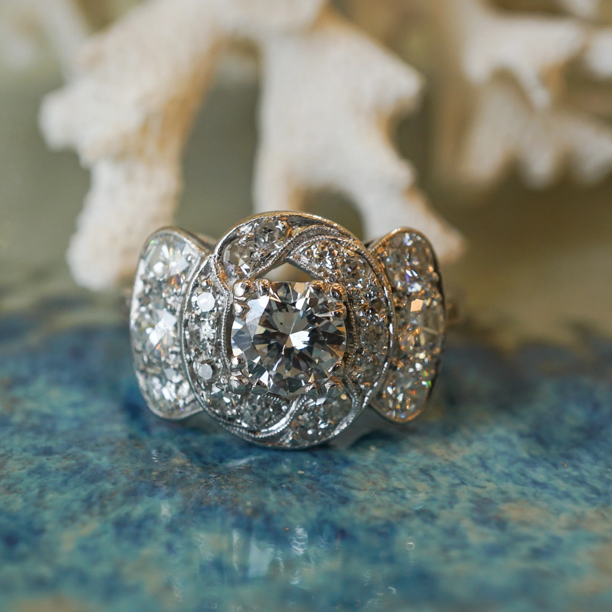 2.21 Art Deco Diamond Cocktail Ring in Platinum - Image 6