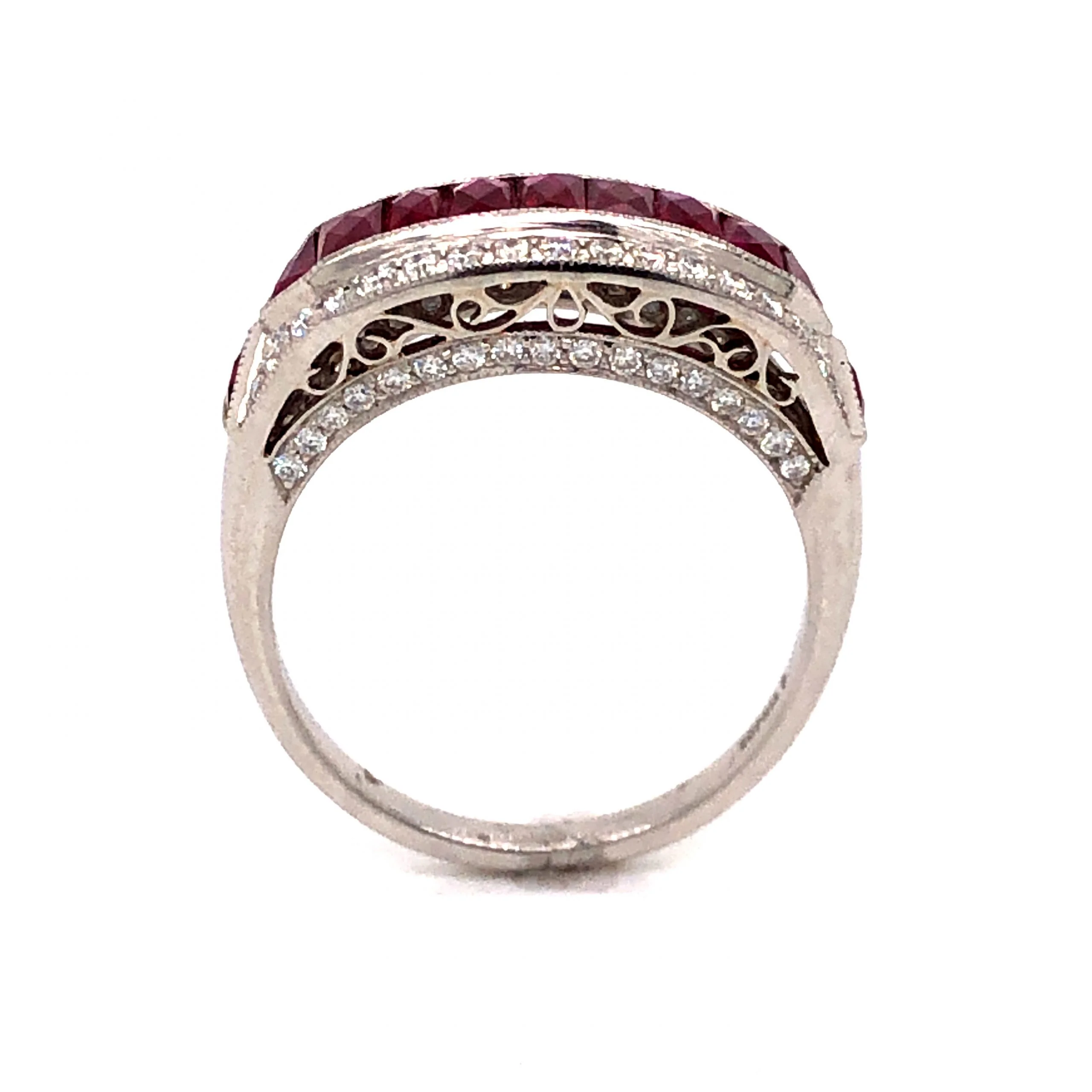 2.21 French Cut Rubies & Diamond Ring in Platinum - Image 4