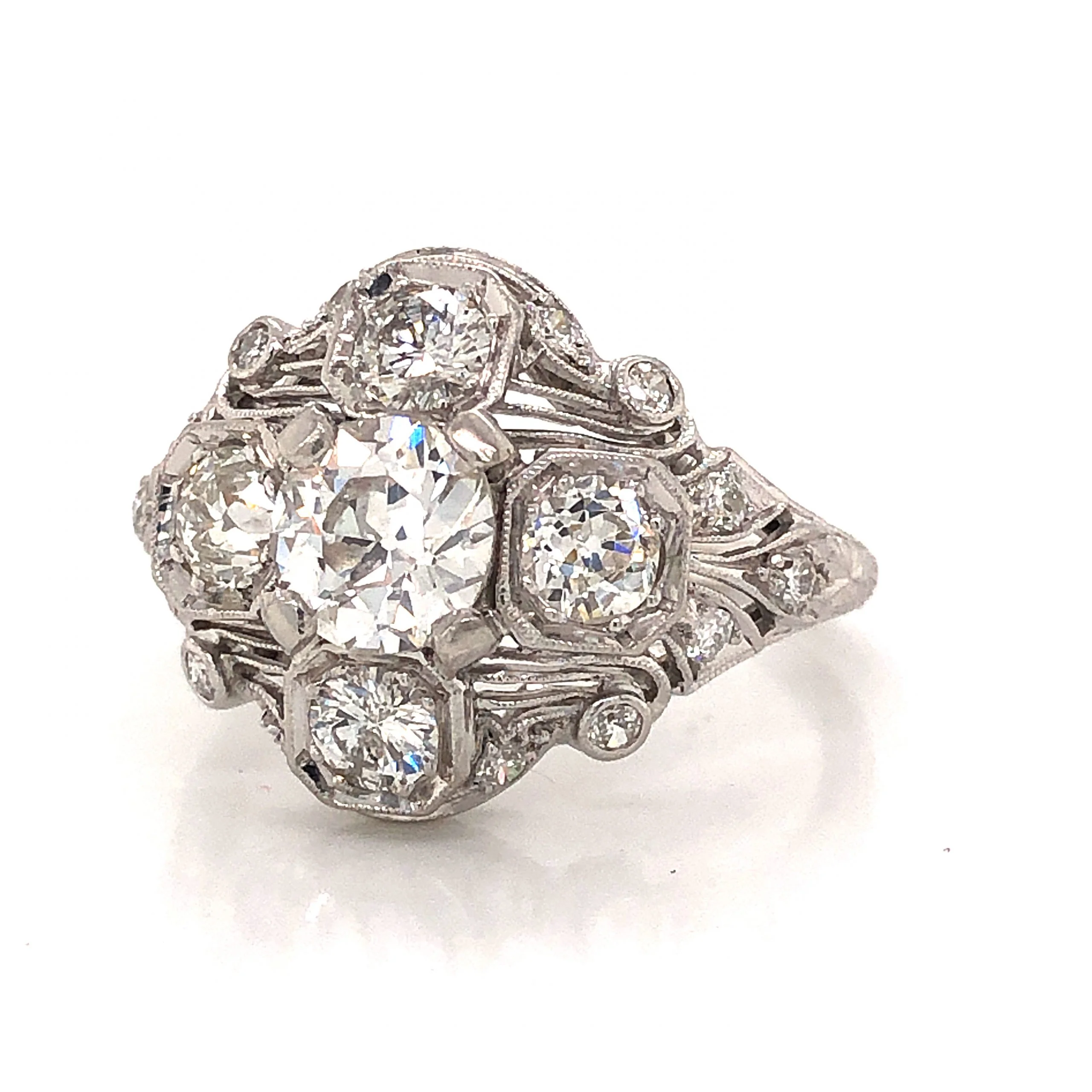 2.22 Art Deco Diamond Cocktail Ring in Platinum - Image 2
