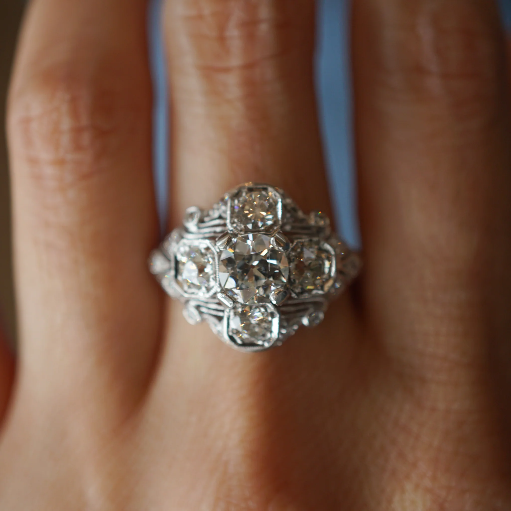 2.22 Art Deco Diamond Cocktail Ring in Platinum - Image 6