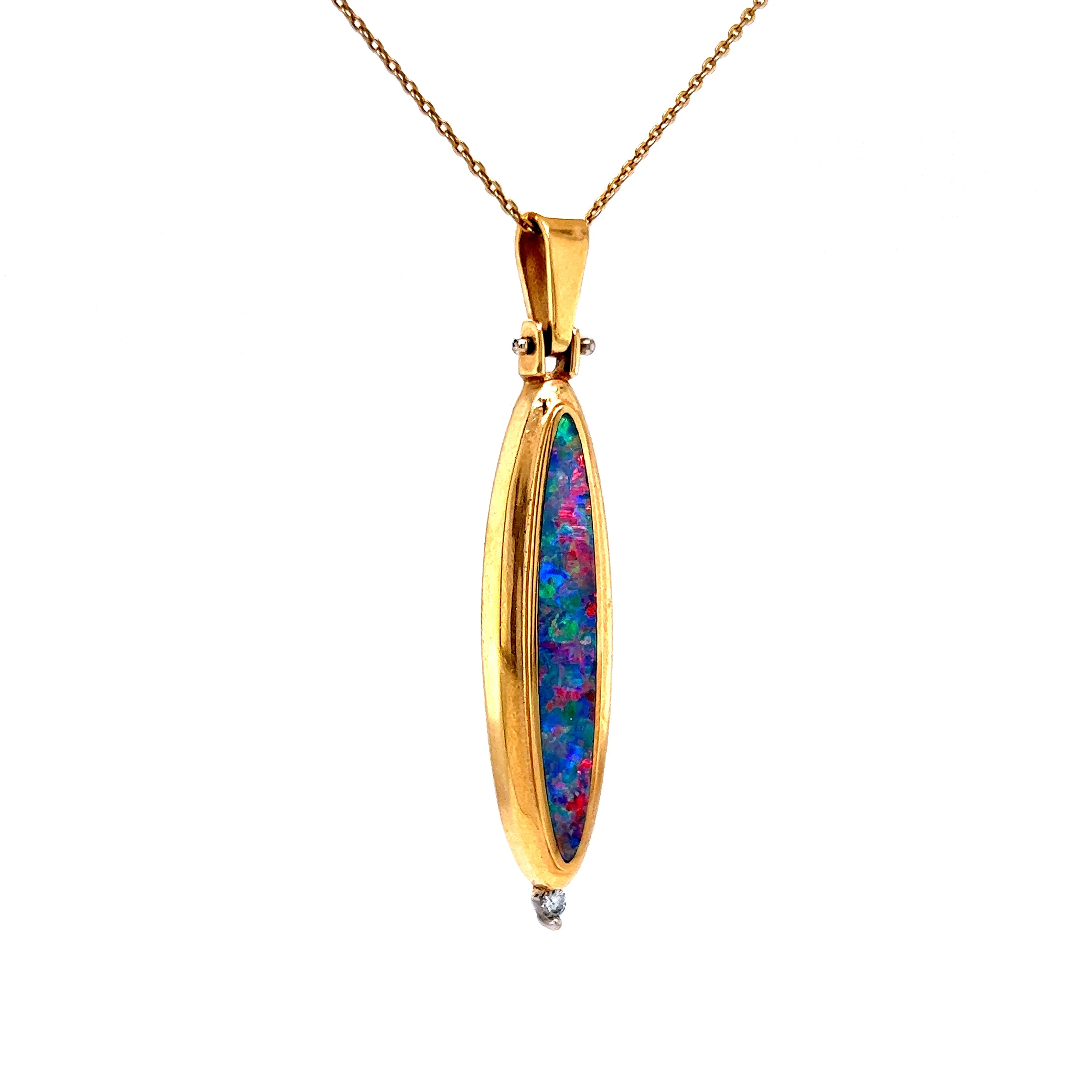 2.23 Cabochon Opal & Diamond Pendant in 14k Yellow Gold - Image 3