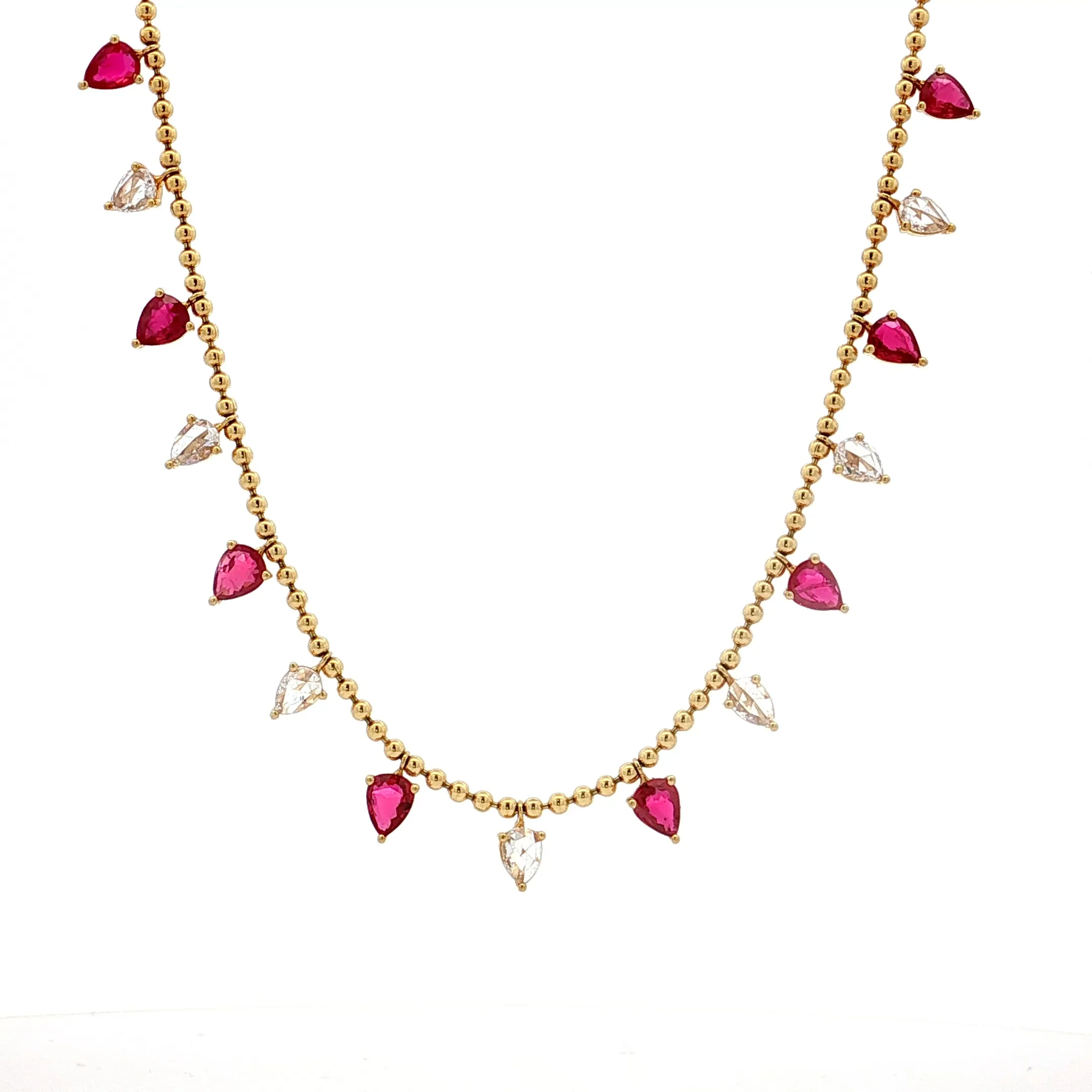 2.23 Pear Ruby & Rose Diamond Necklace 18k
