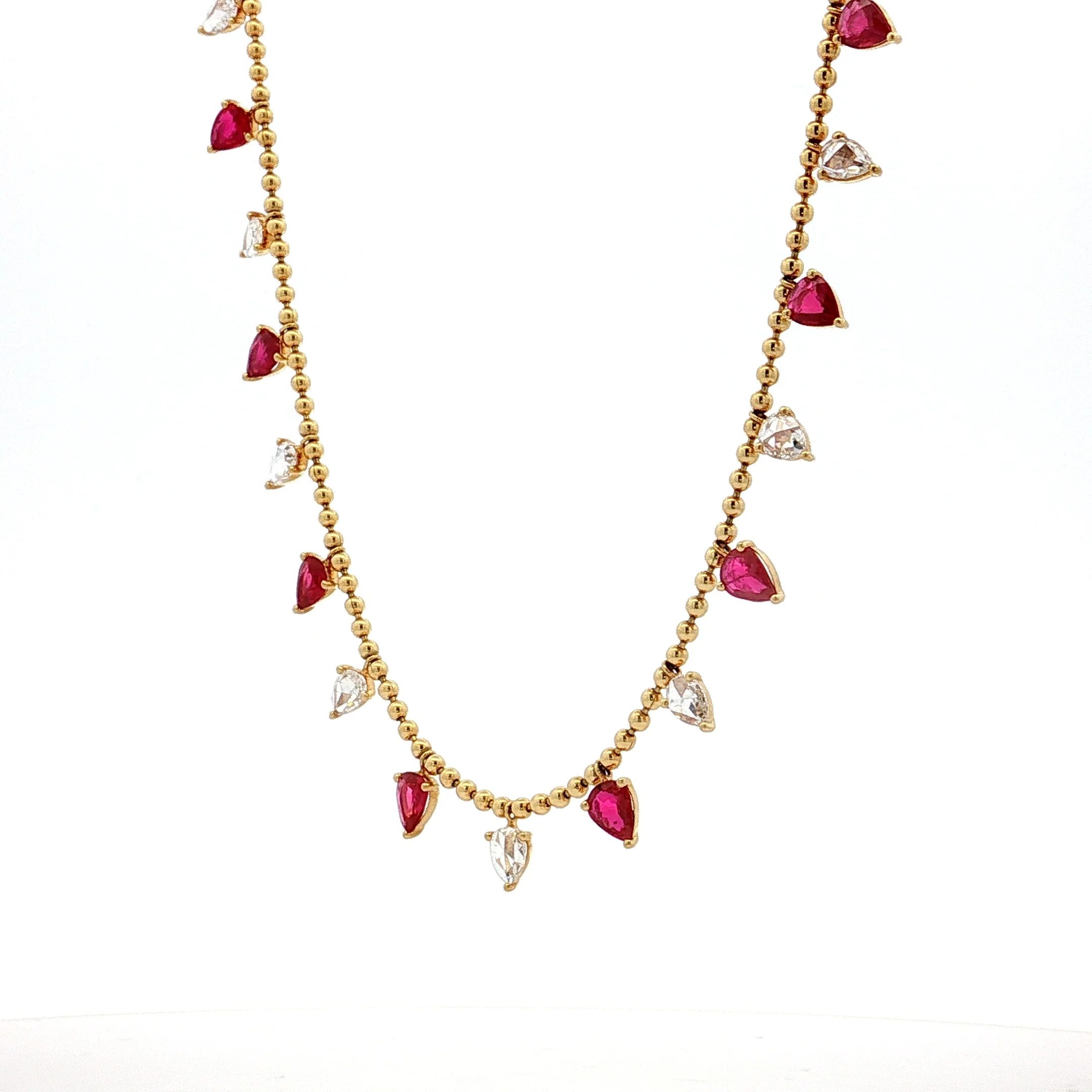 2.23 Pear Ruby & Rose Diamond Necklace 18k - Image 2