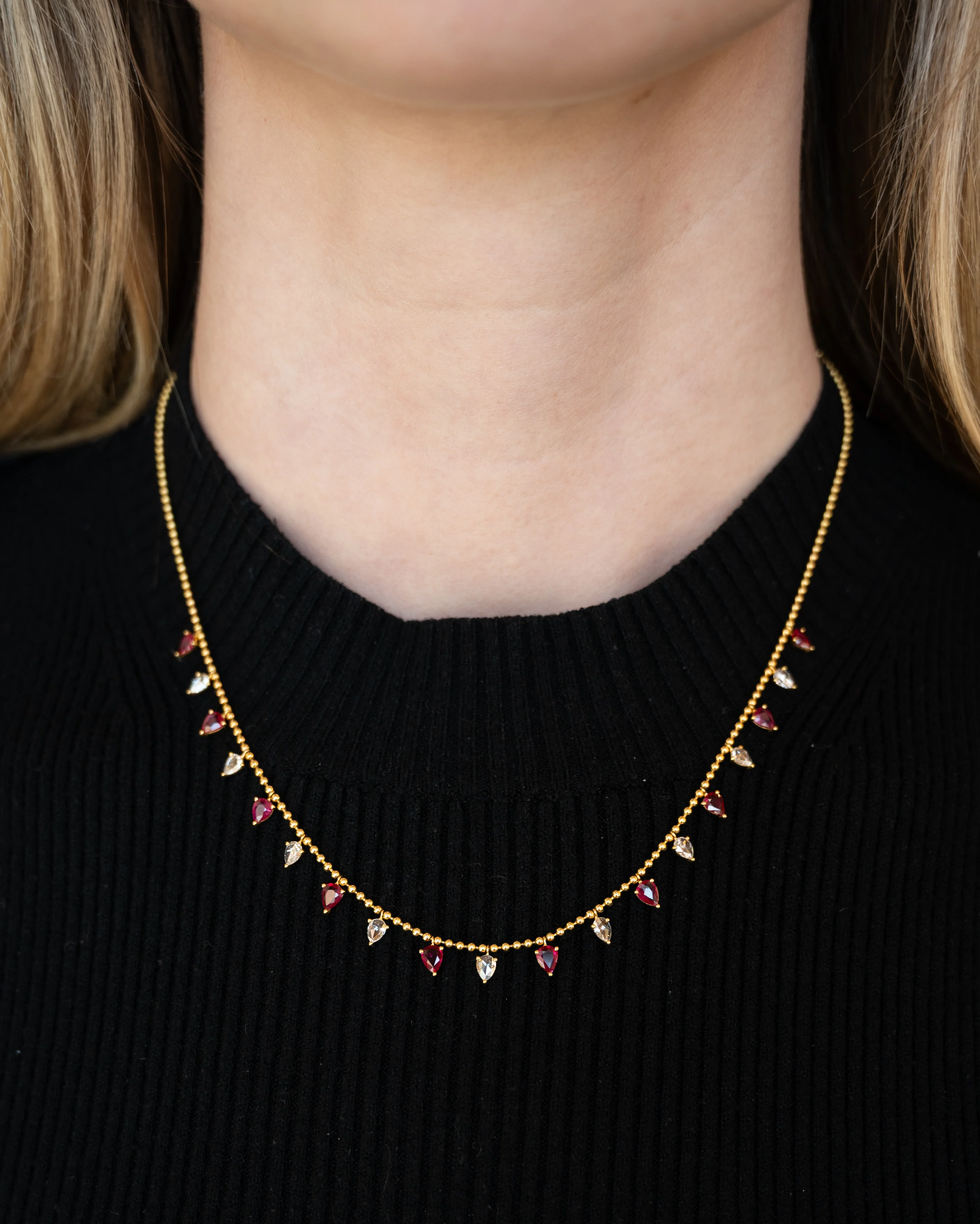 2.23 Pear Ruby & Rose Diamond Necklace 18k - Image 5
