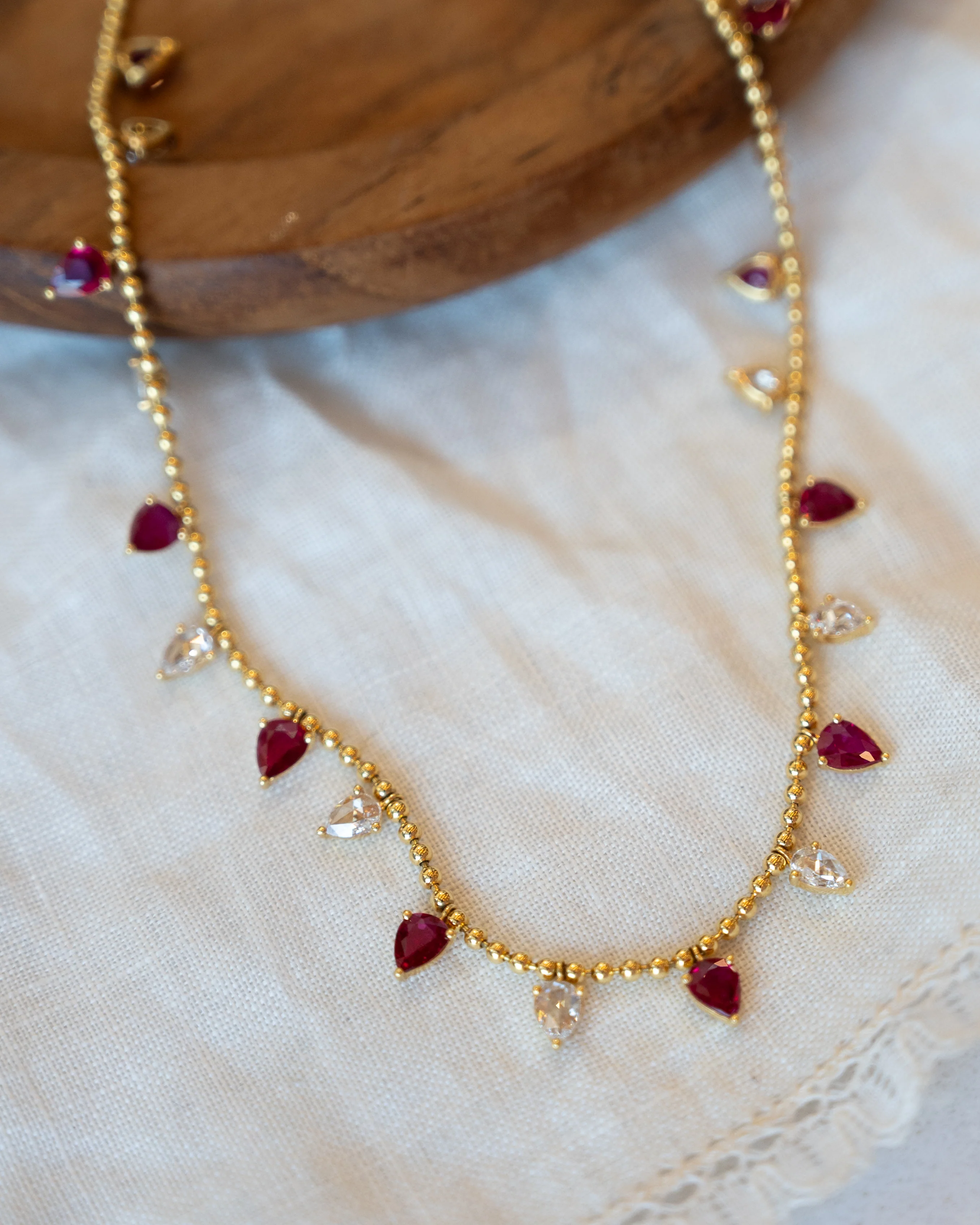 2.23 Pear Ruby & Rose Diamond Necklace 18k - Image 6