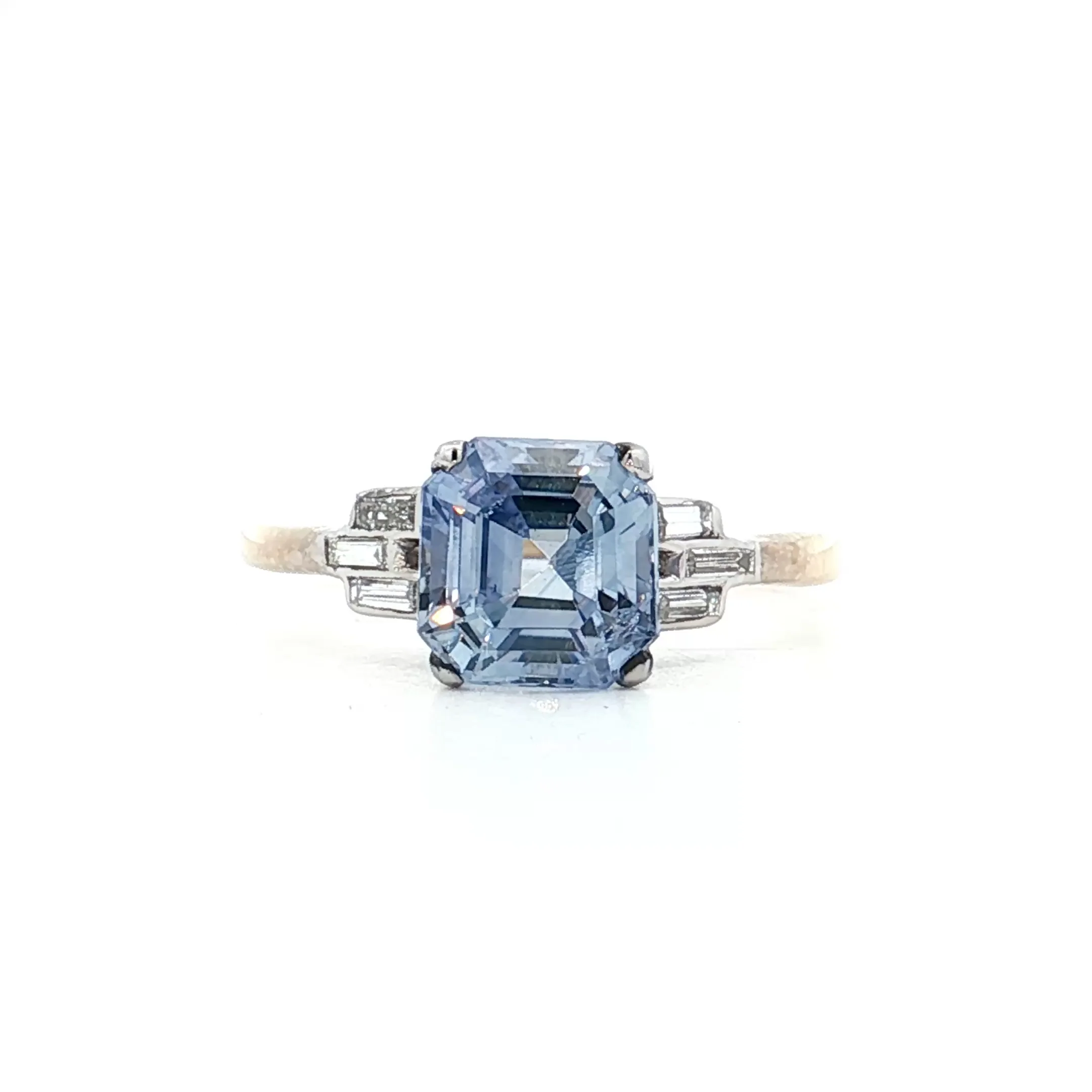 2.29 Vintage Deco Square Sapphire Engagement Ring 14k