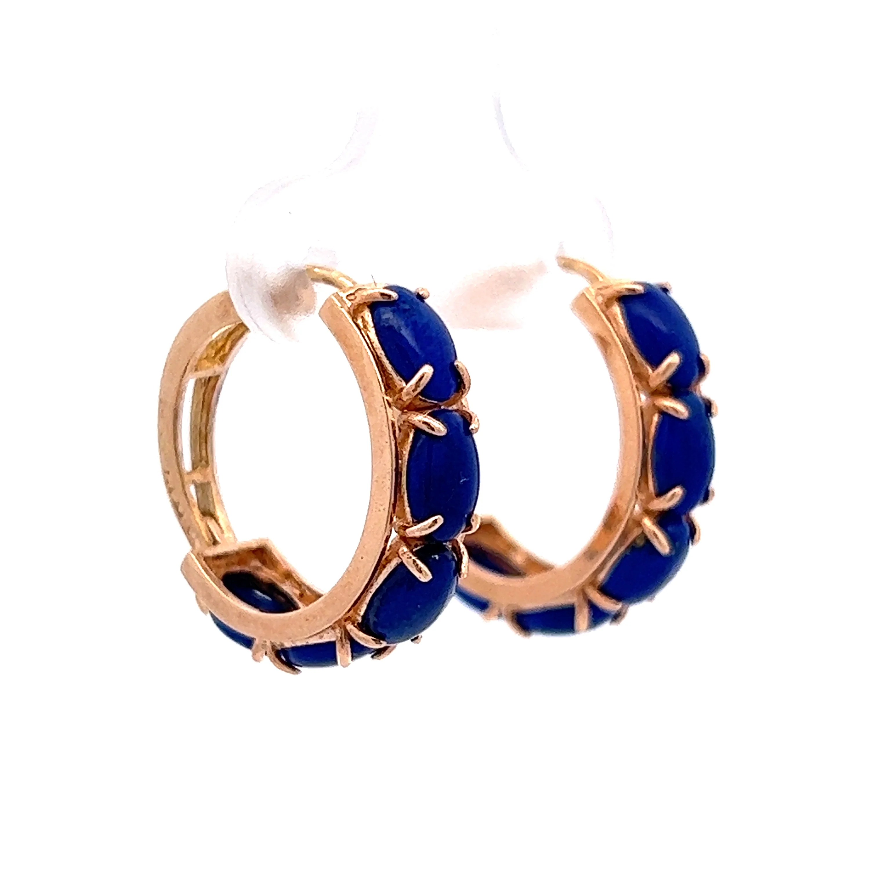 2.30 Lapis Lazuli Cabochon Hoop Earrings in 14k Yellow Gold - Image 3